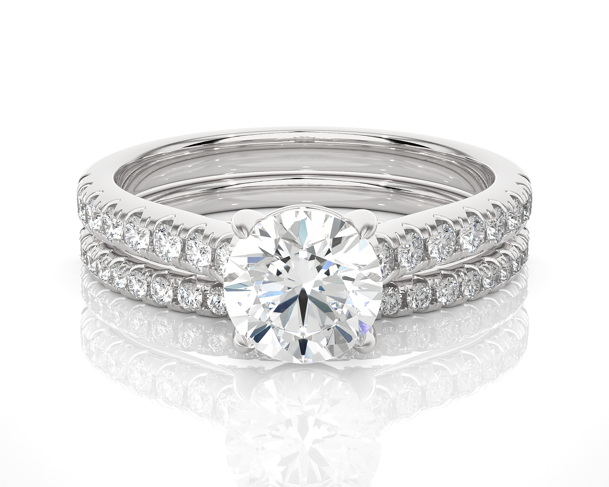 Round Lab Grown Diamond Side Stone Engagement Ring