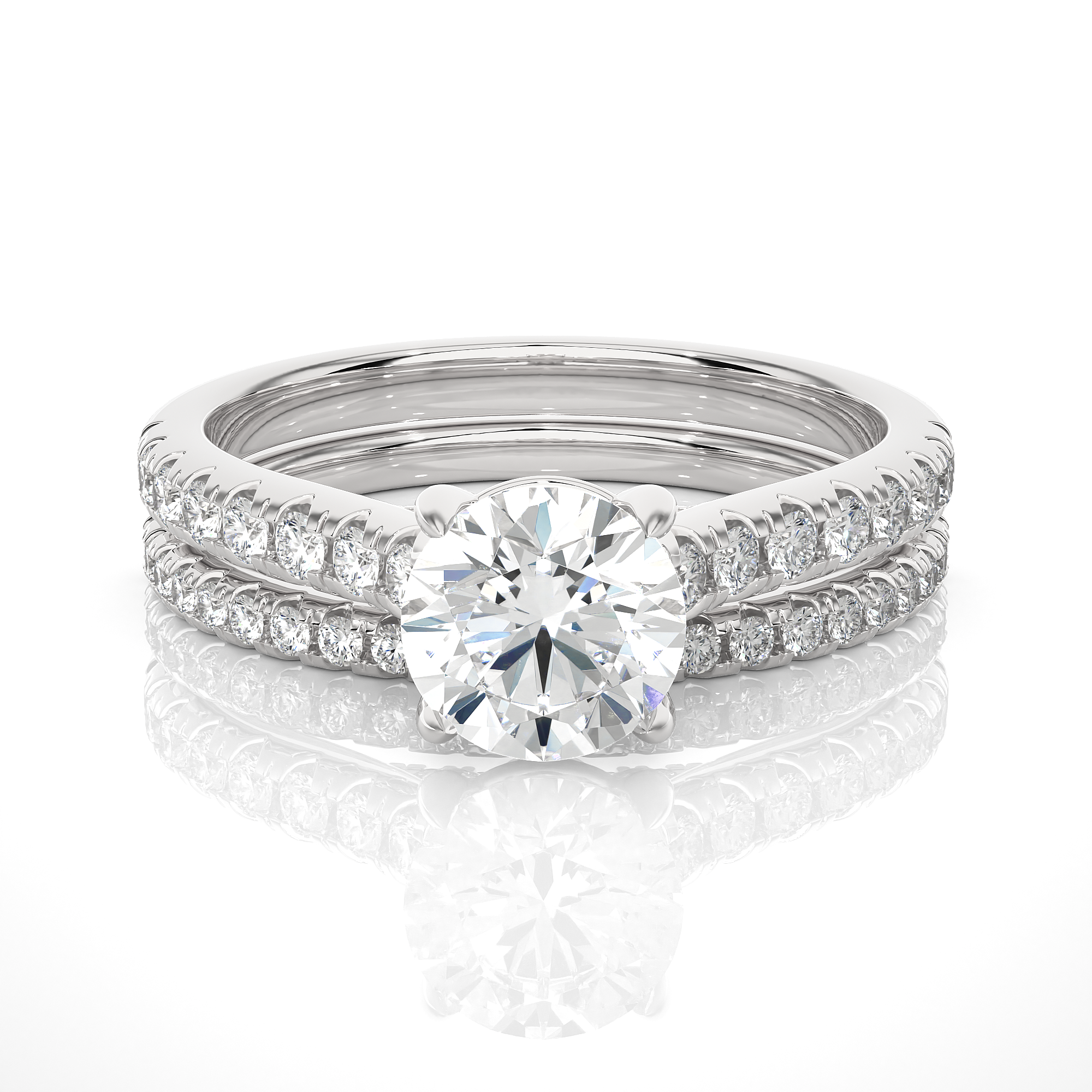 Round Lab Grown Diamond Side Stone Engagement Ring