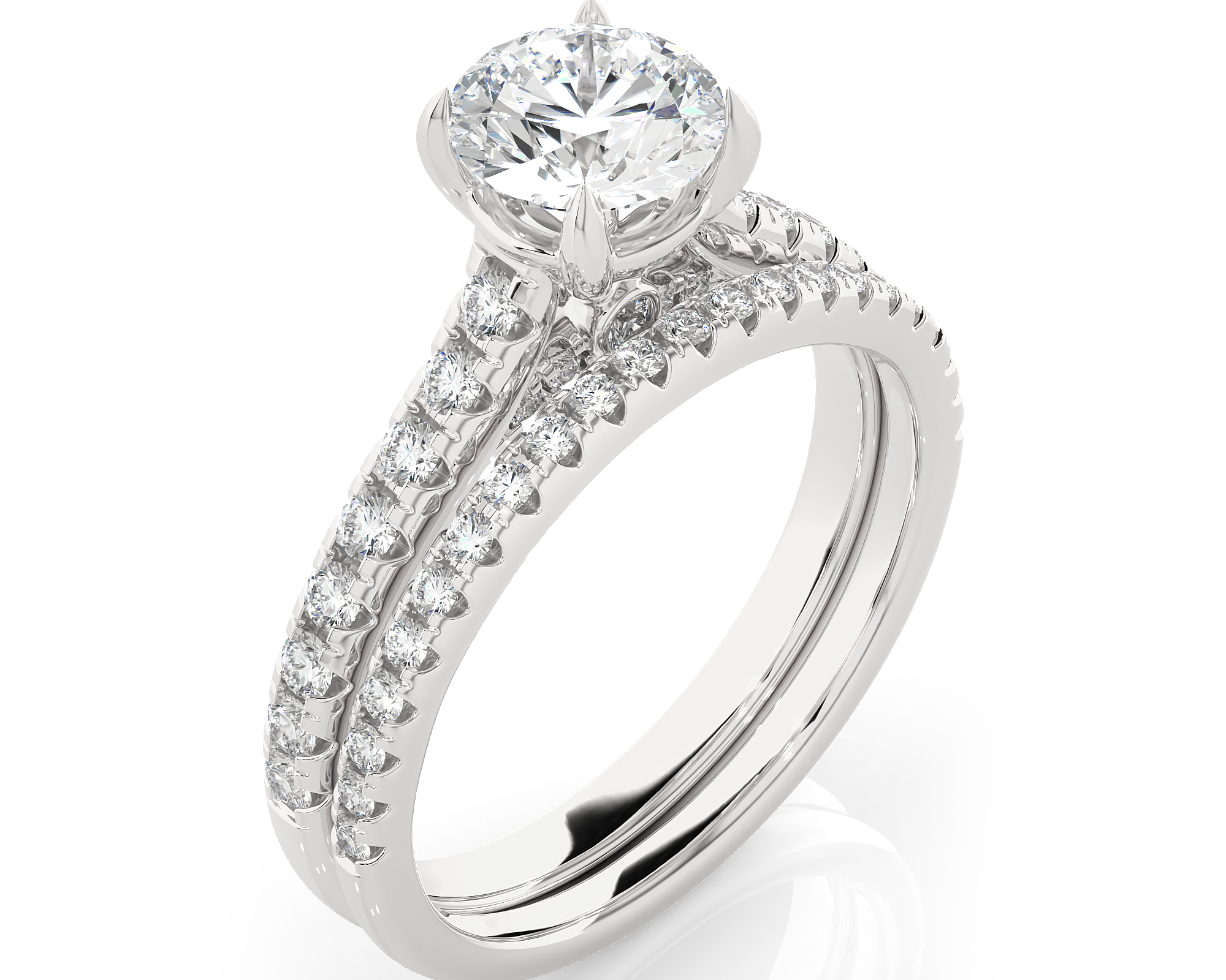 Round Lab Grown Diamond Side Stone Engagement Ring