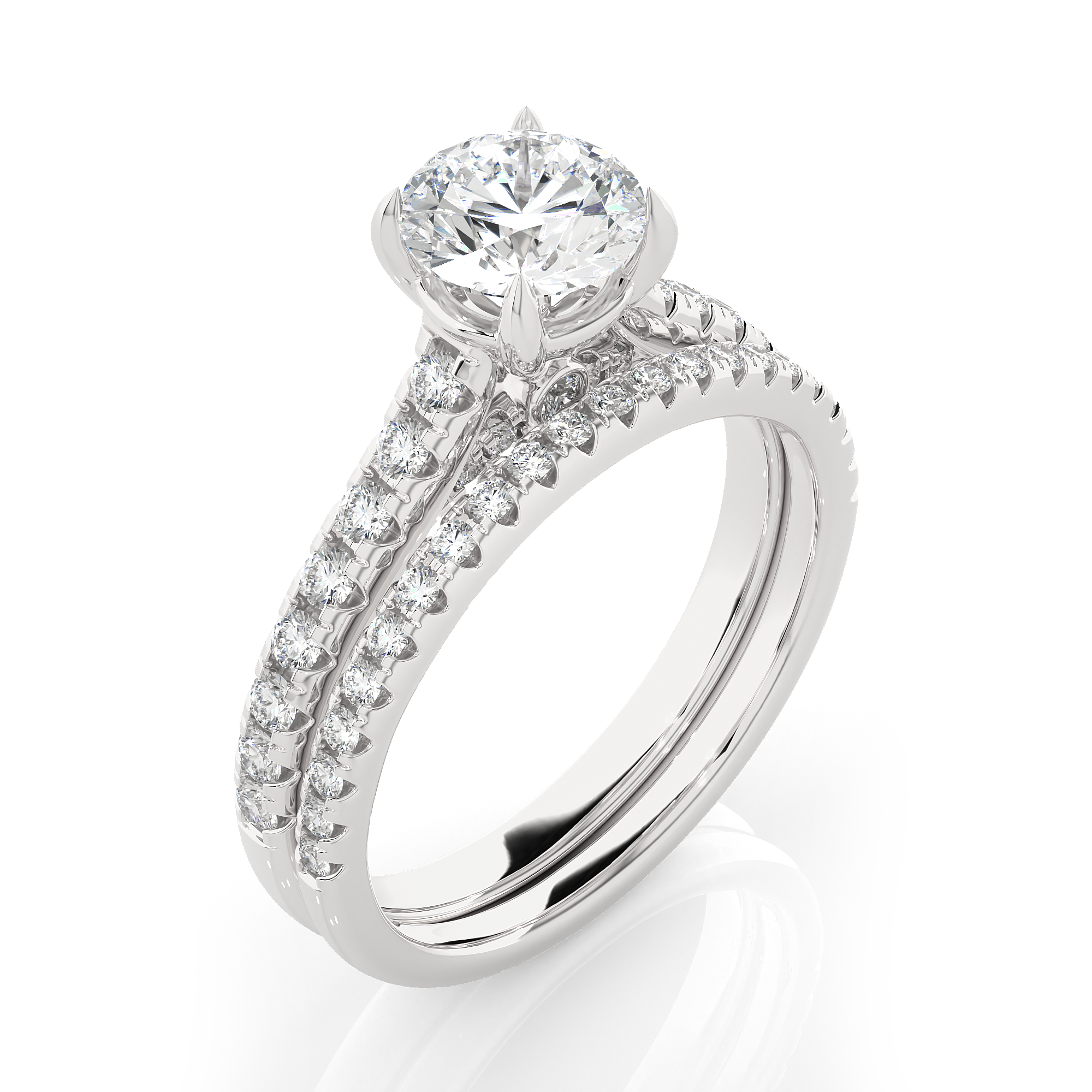Round Lab Grown Diamond Side Stone Engagement Ring