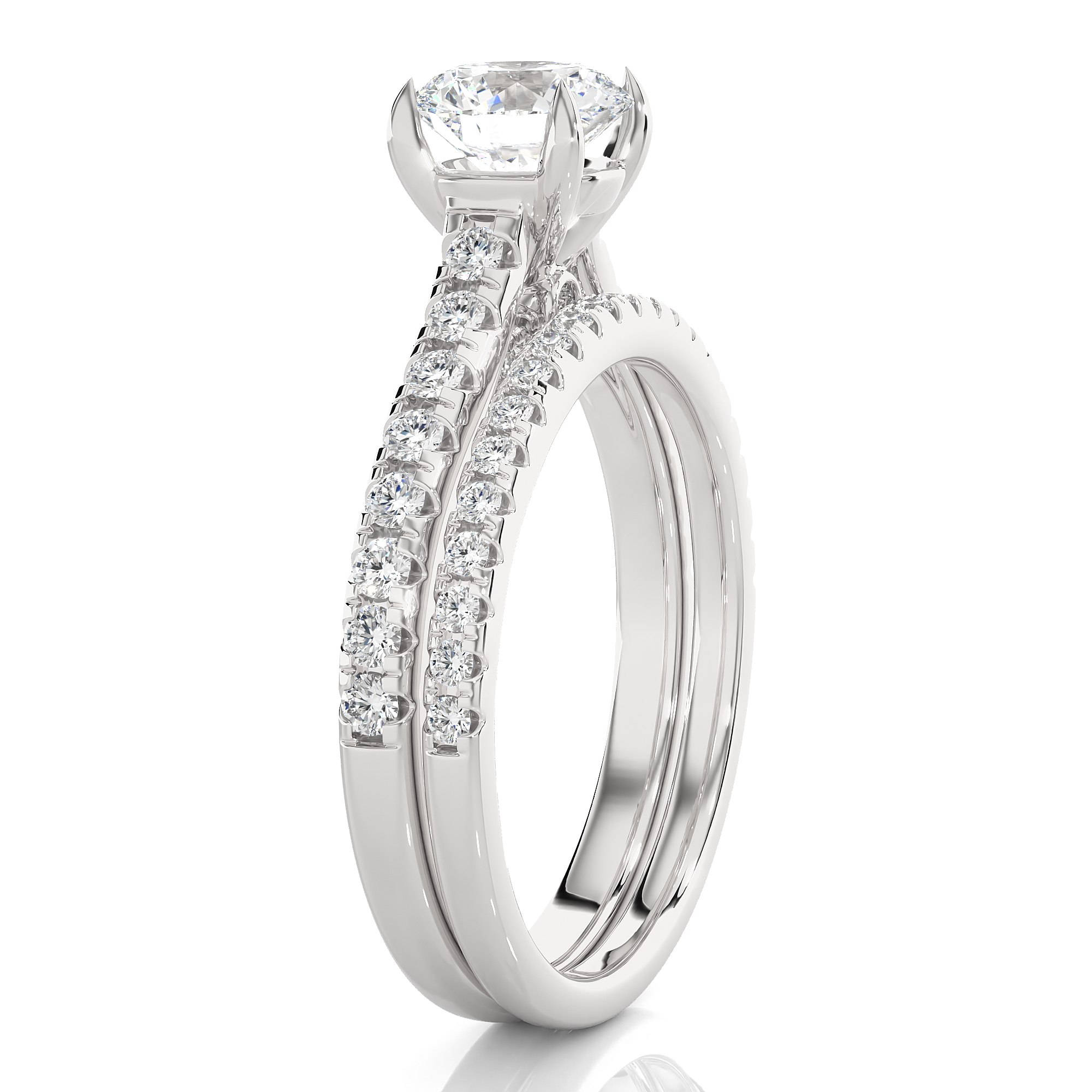Round Lab Grown Diamond Side Stone Engagement Ring