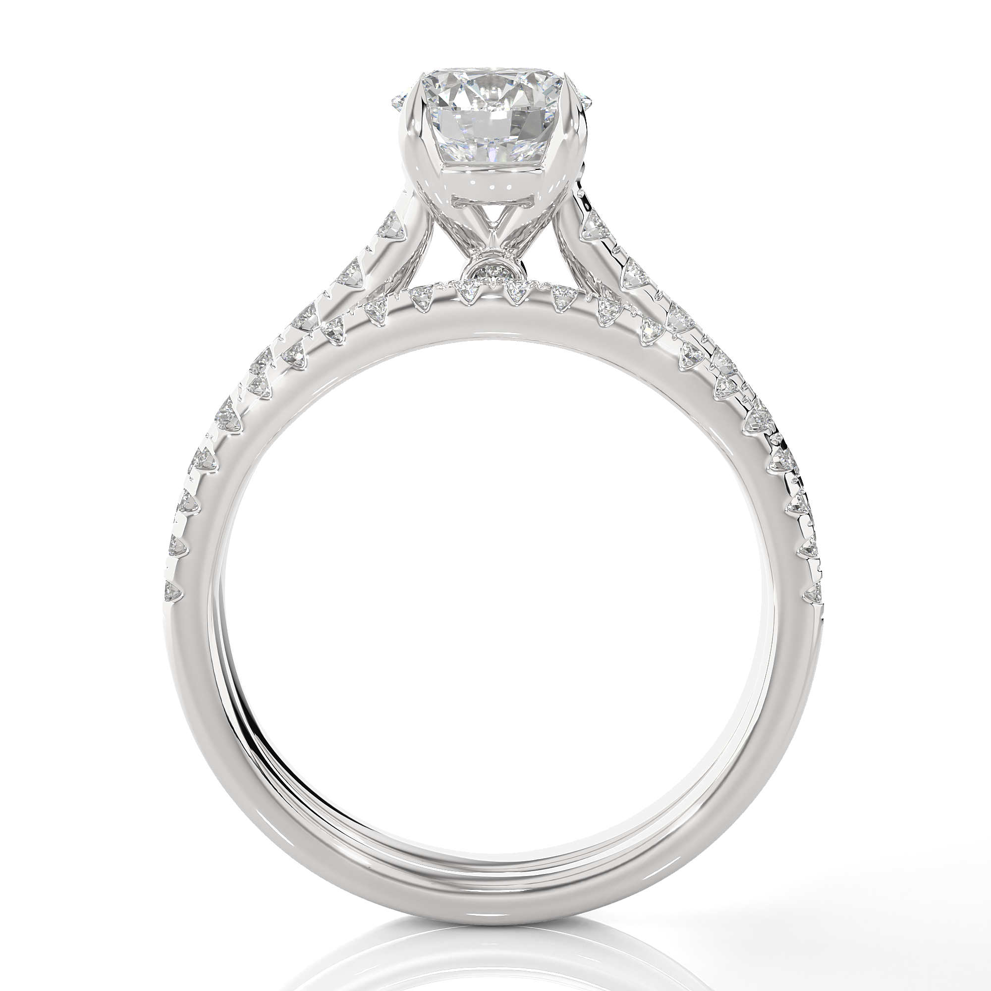 Round Lab Grown Diamond Side Stone Engagement Ring