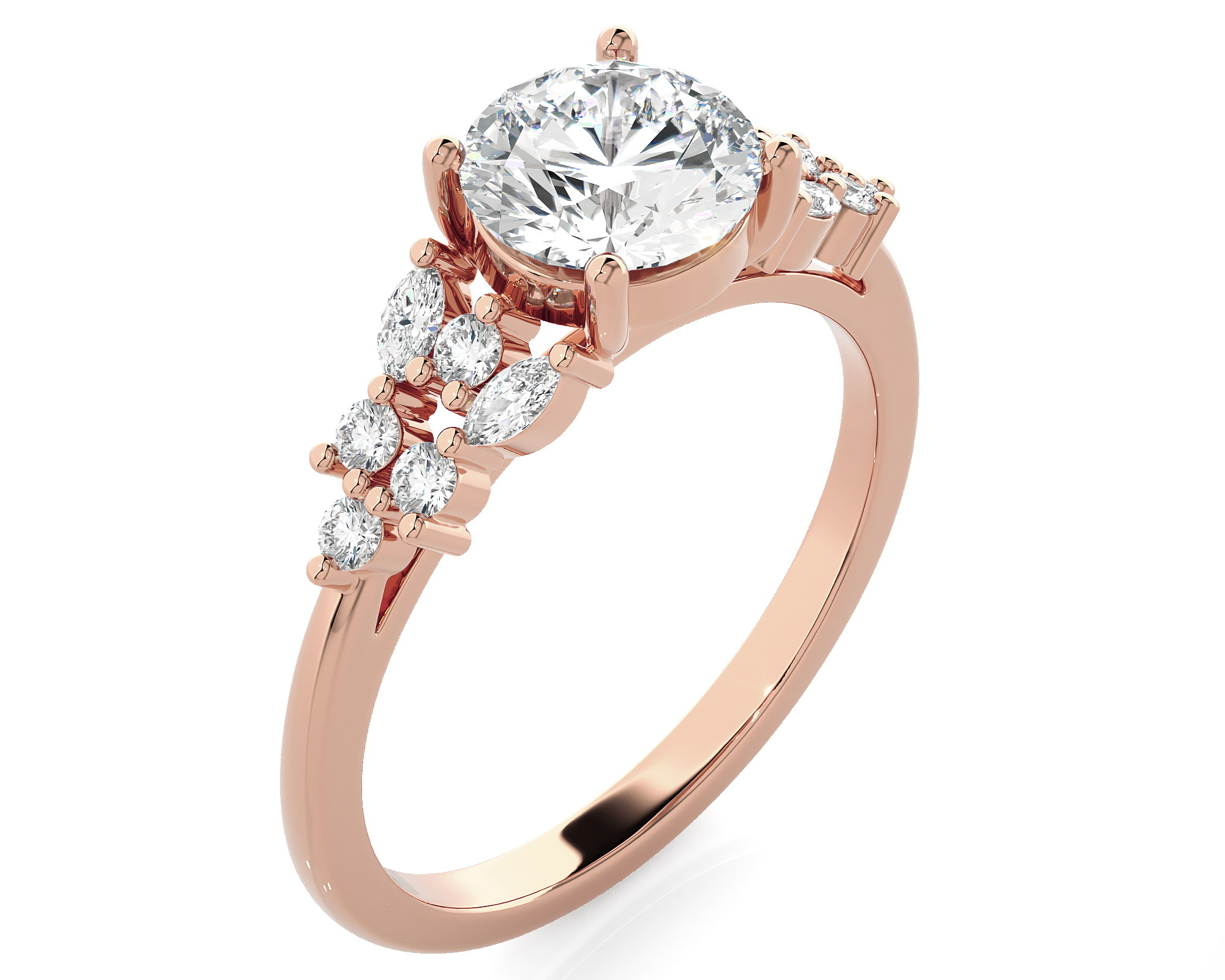 Round Lab Grown Diamond Side Stone Engagement Ring