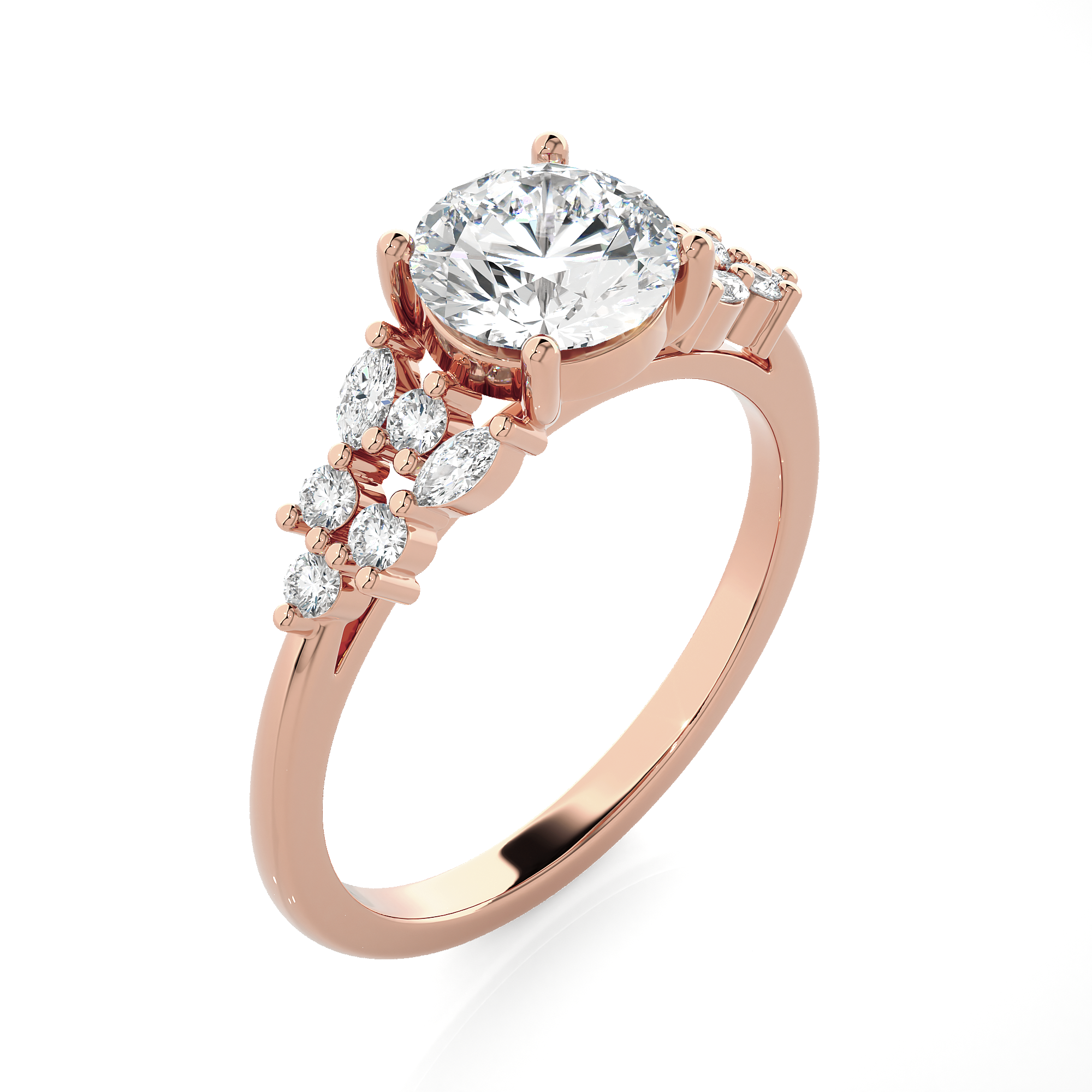 Round Lab Grown Diamond Side Stone Engagement Ring