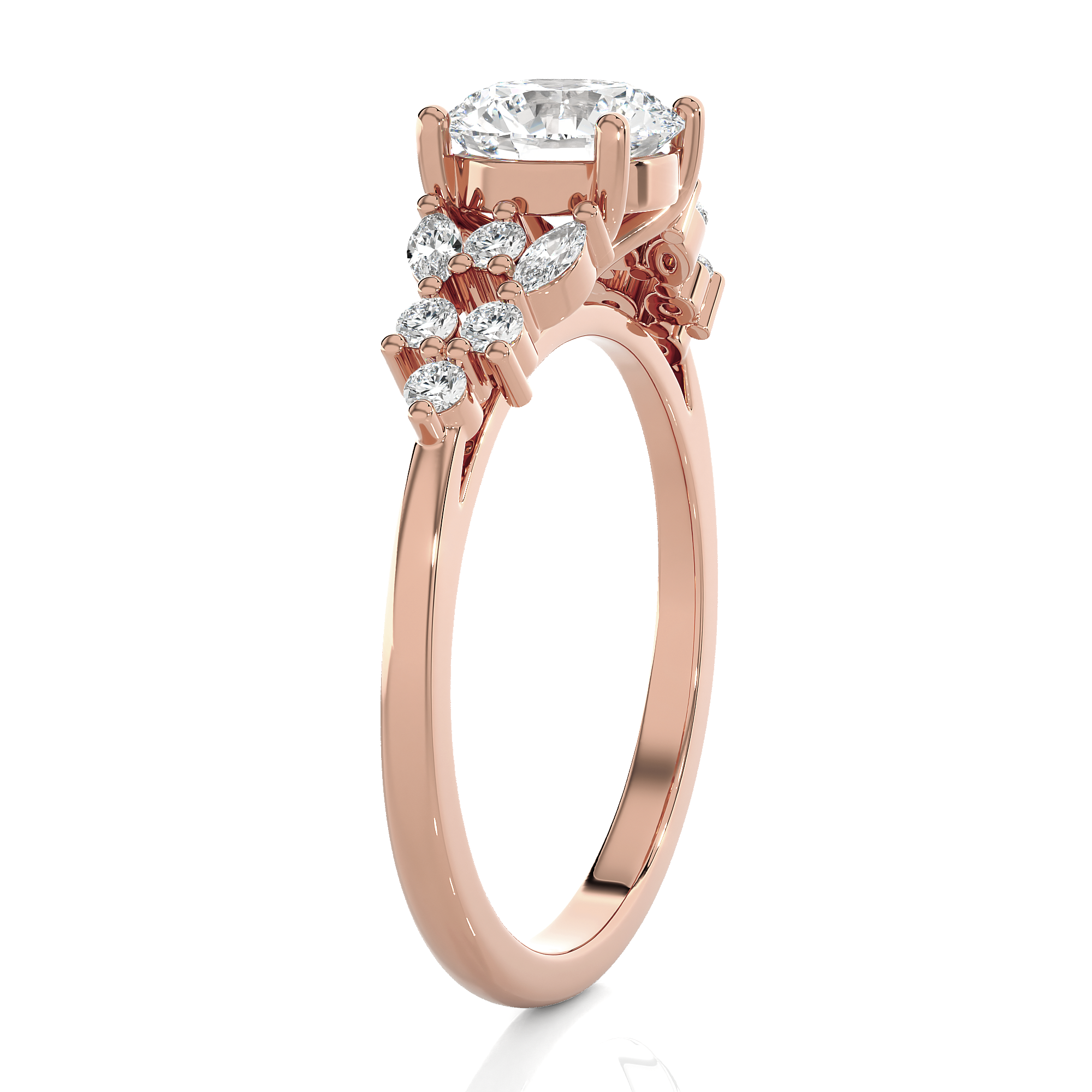 Round Lab Grown Diamond Side Stone Engagement Ring