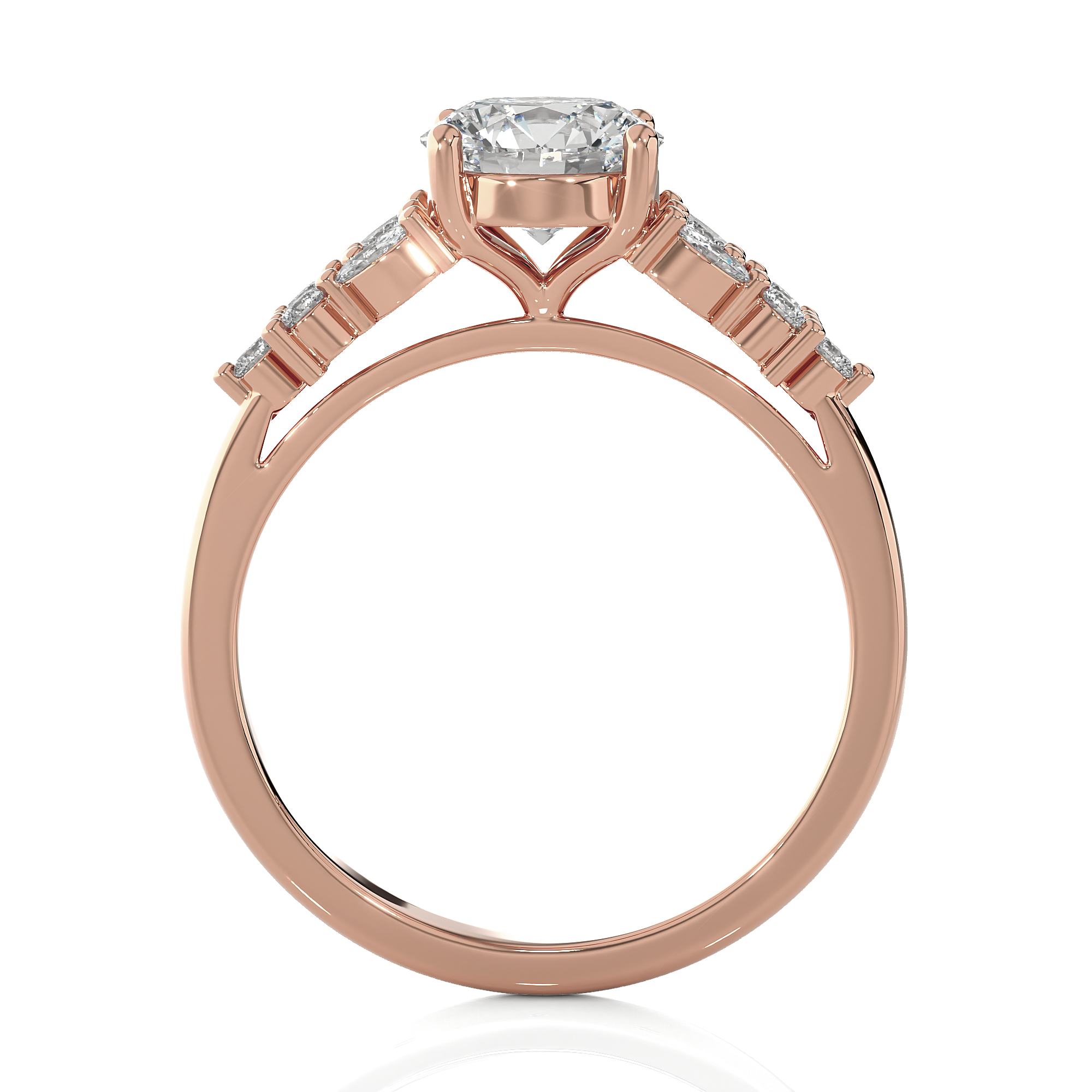 Round Lab Grown Diamond Side Stone Engagement Ring