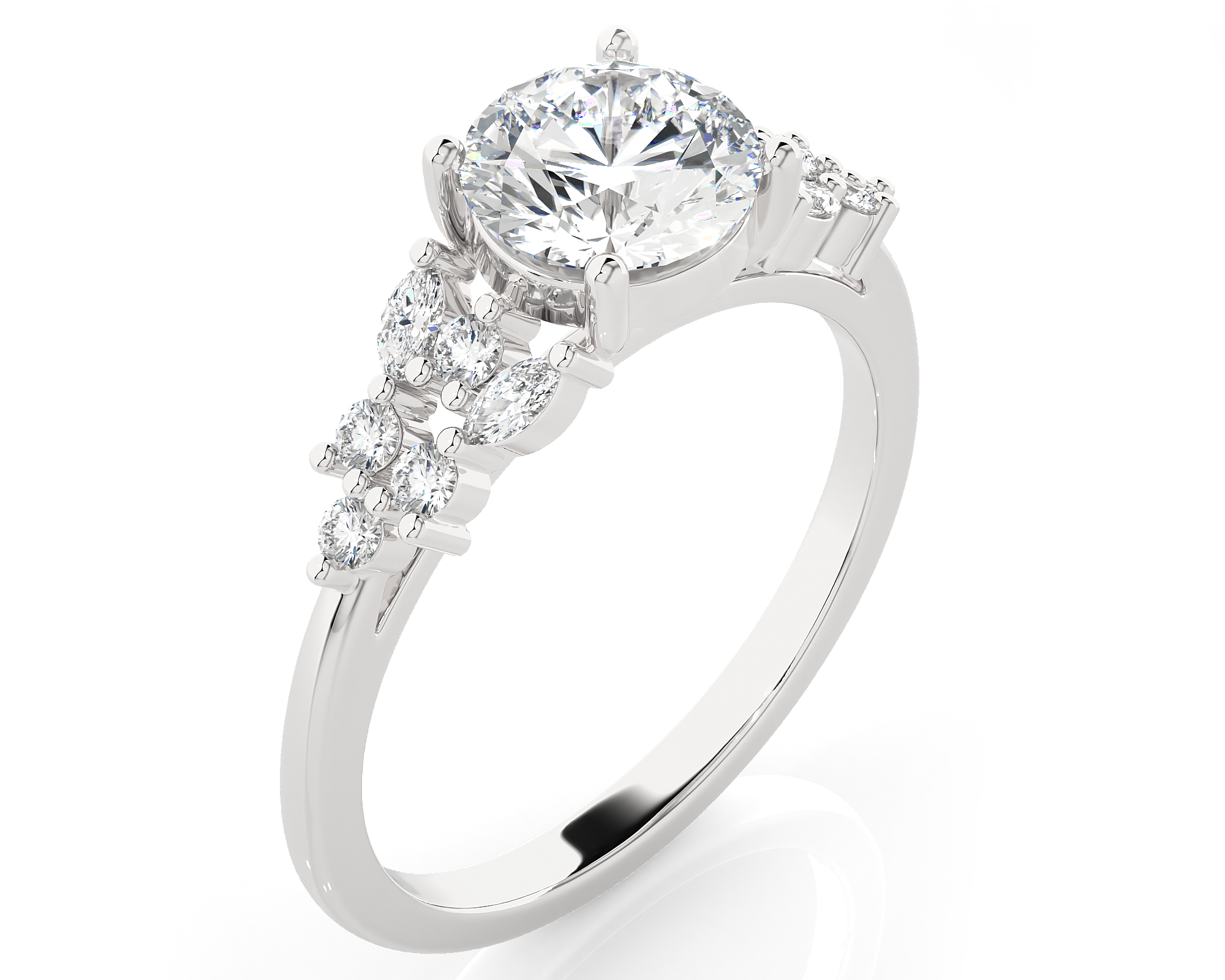 Round Lab Grown Diamond Side Stone Engagement Ring