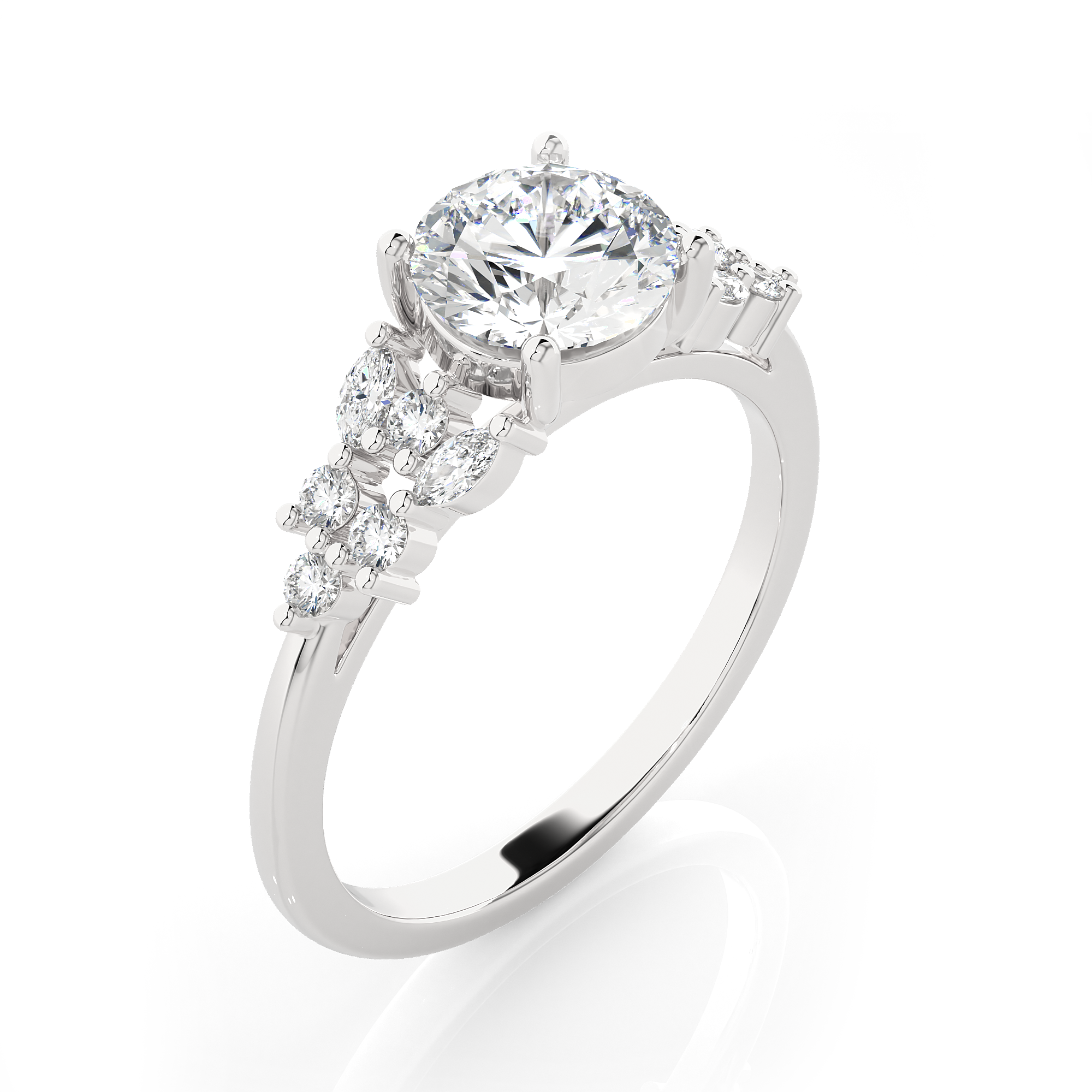 Round Lab Grown Diamond Side Stone Engagement Ring
