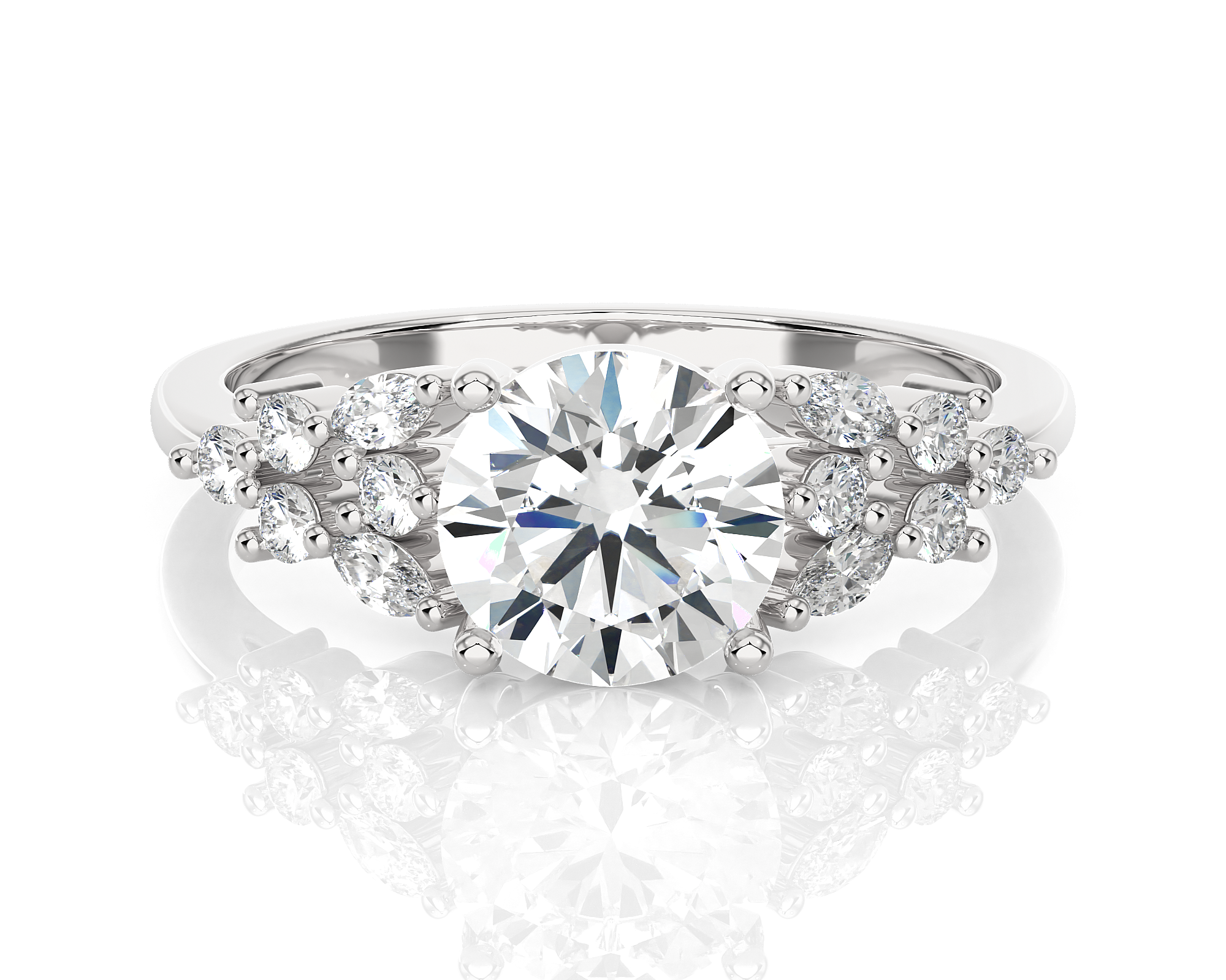 Round Lab Grown Diamond Side Stone Engagement Ring