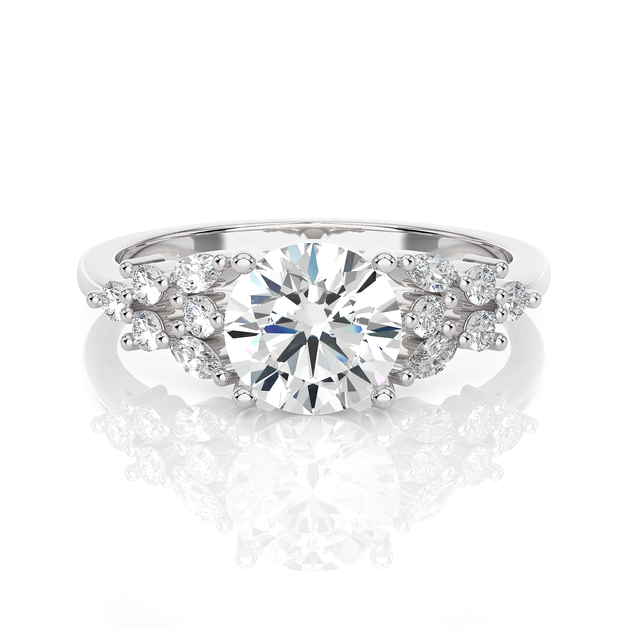 Round Lab Grown Diamond Side Stone Engagement Ring