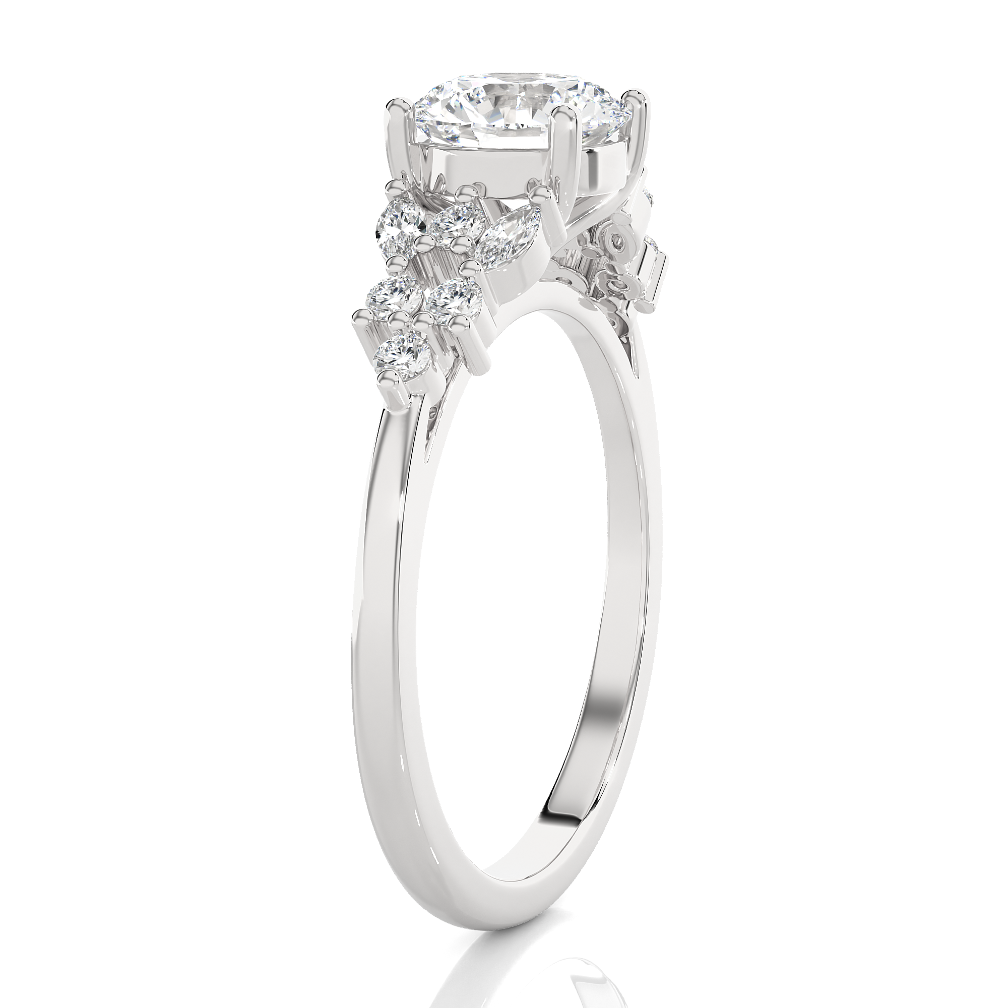 Round Lab Grown Diamond Side Stone Engagement Ring