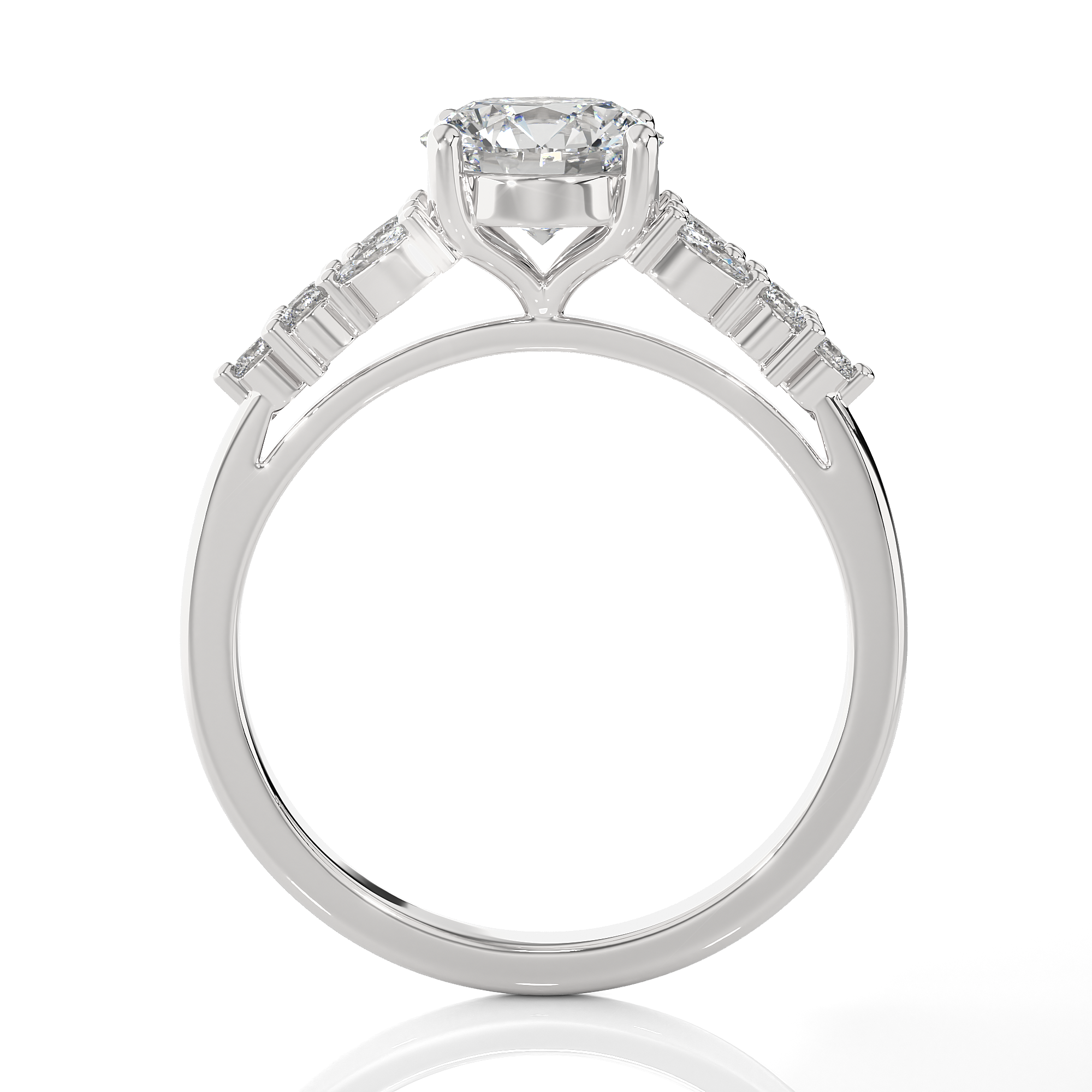 Round Lab Grown Diamond Side Stone Engagement Ring
