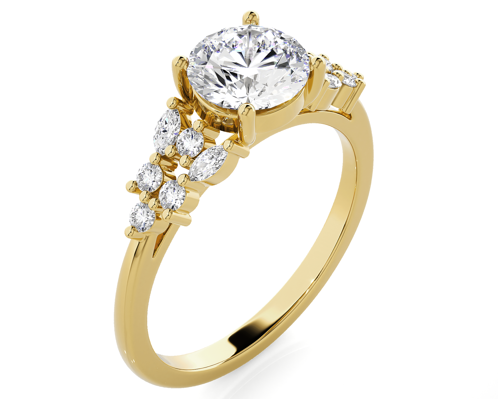 Round Lab Grown Diamond Side Stone Engagement Ring