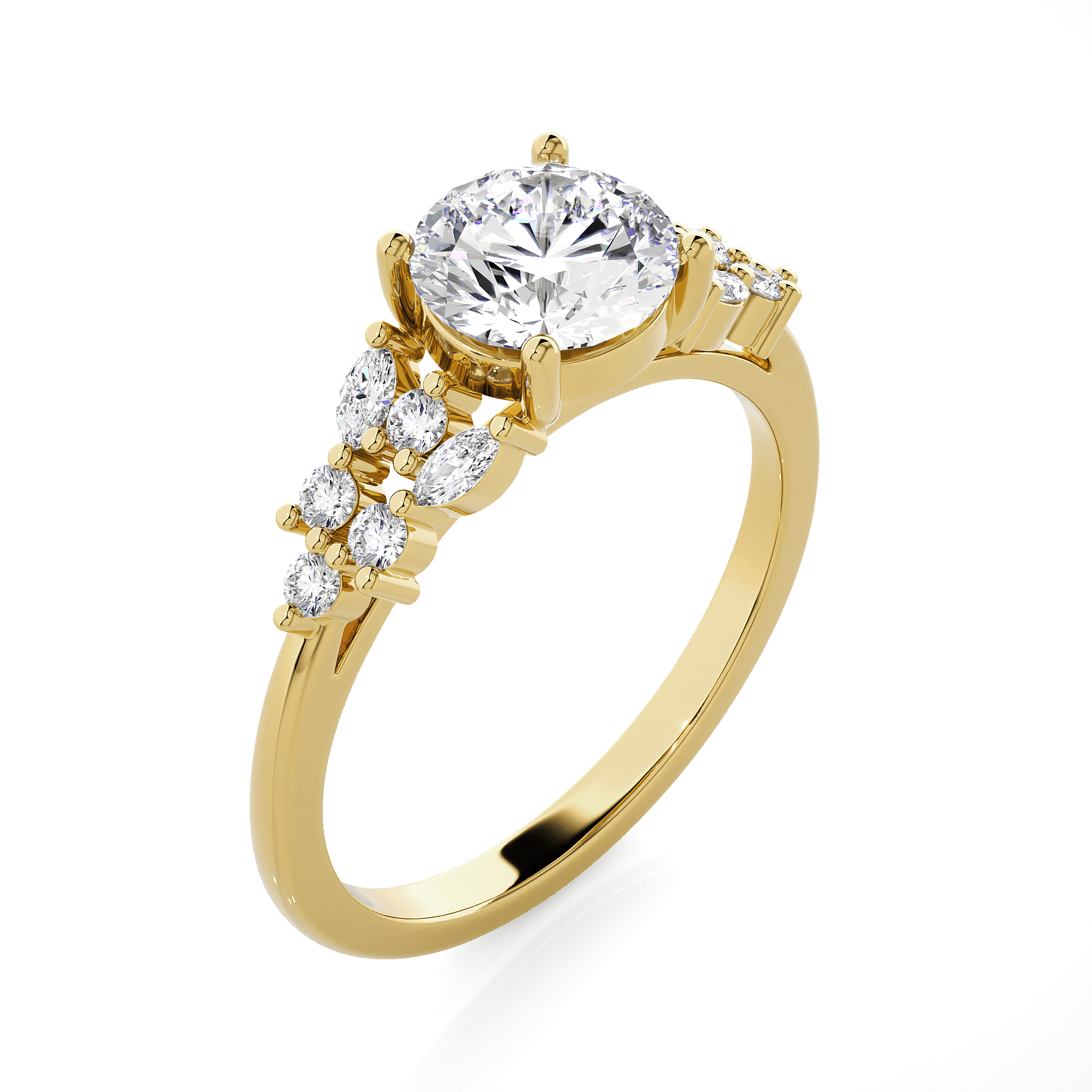 Round Lab Grown Diamond Side Stone Engagement Ring