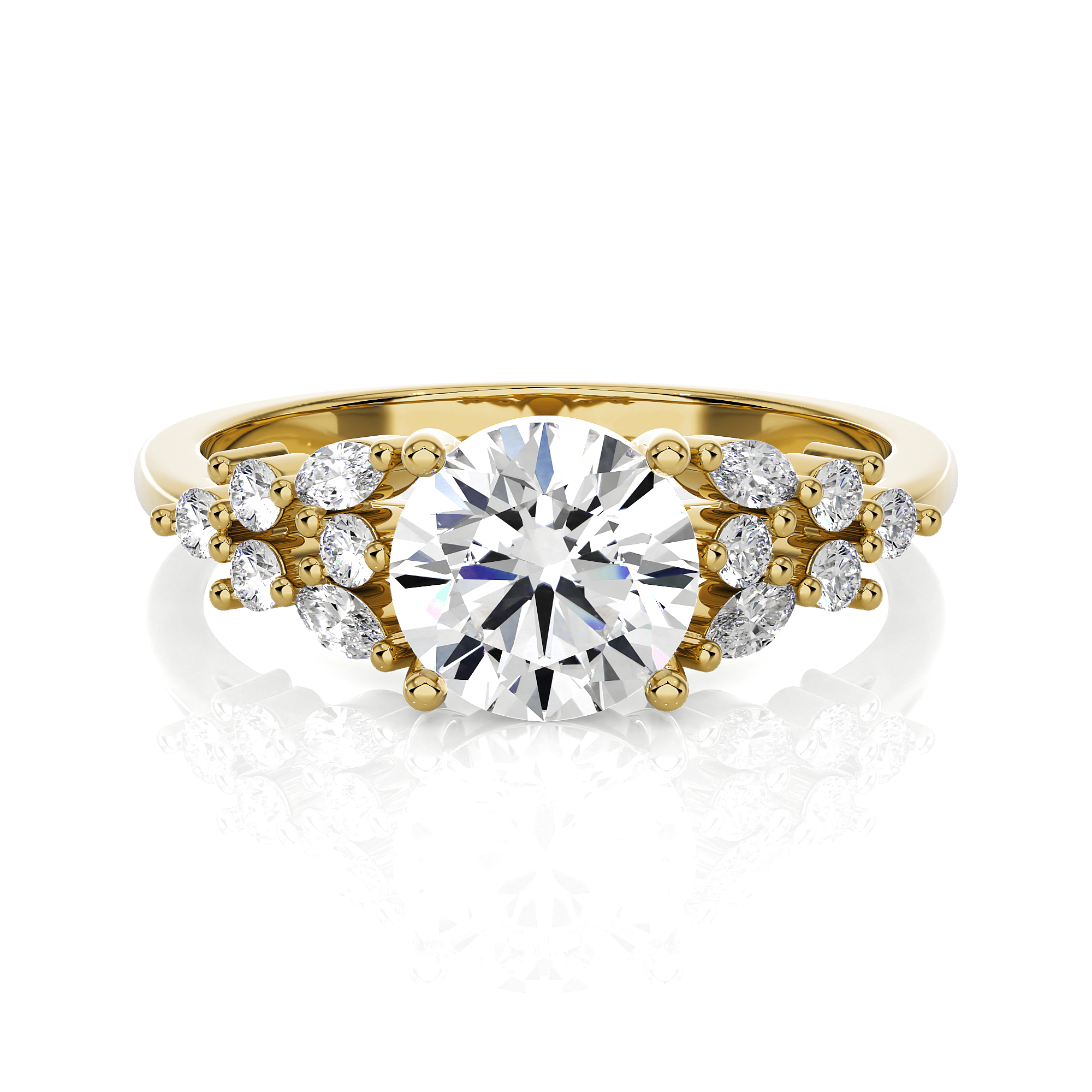 Round Lab Grown Diamond Side Stone Engagement Ring