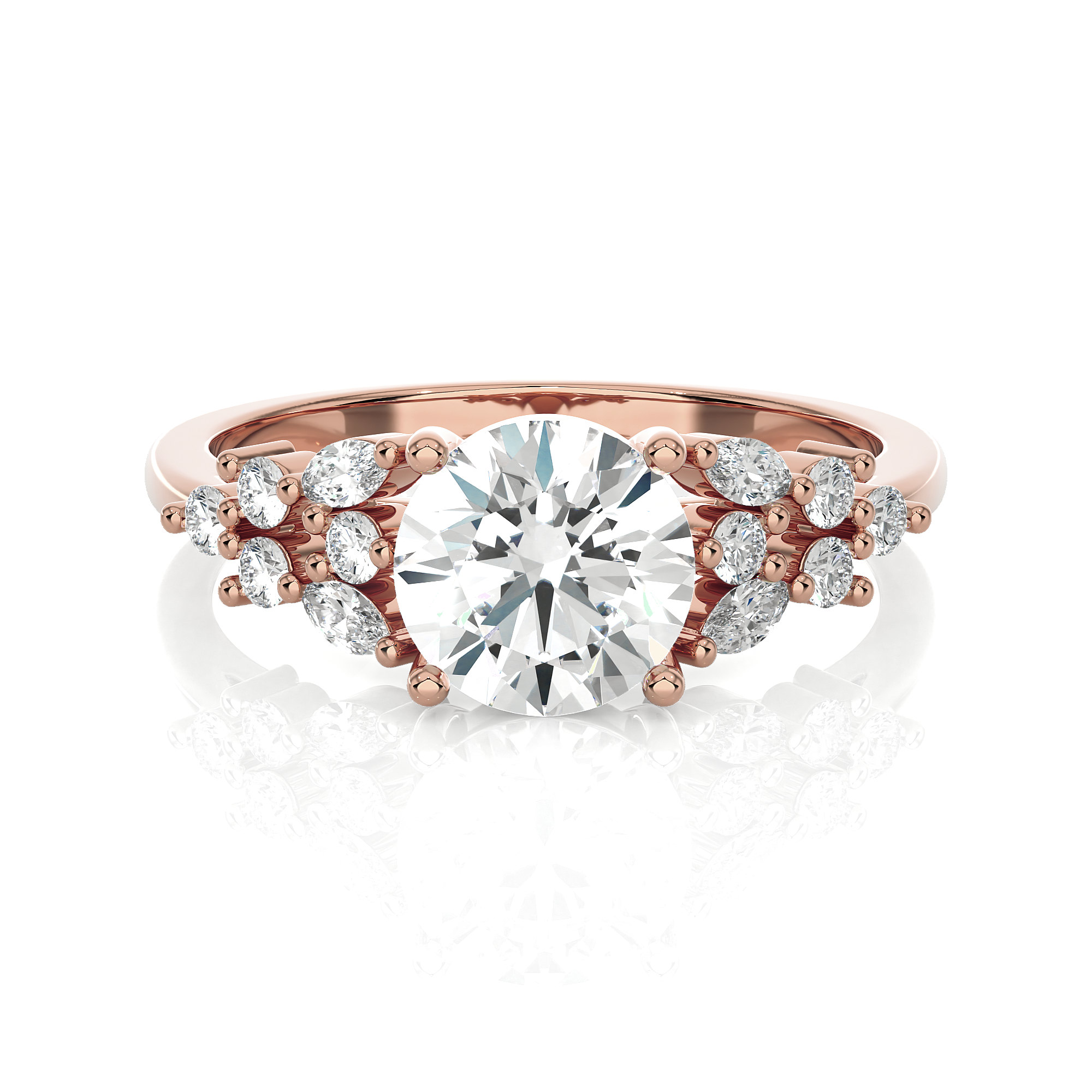 Round Lab Grown Diamond Side Stone Engagement Ring