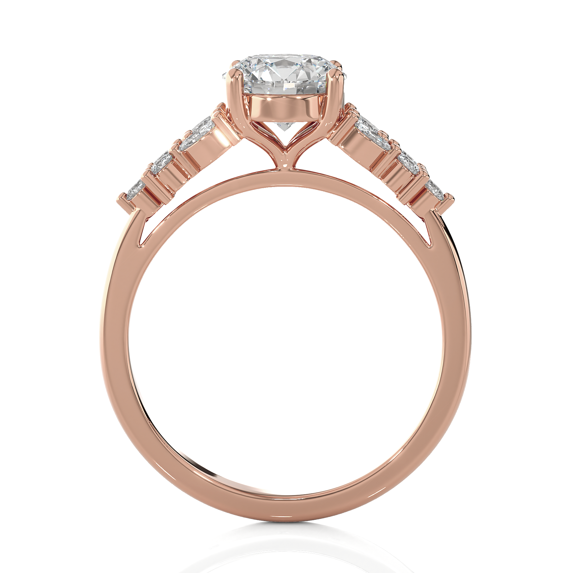 Round Lab Grown Diamond Side Stone Engagement Ring