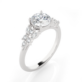Round Lab Grown Diamond Side Stone Engagement Ring