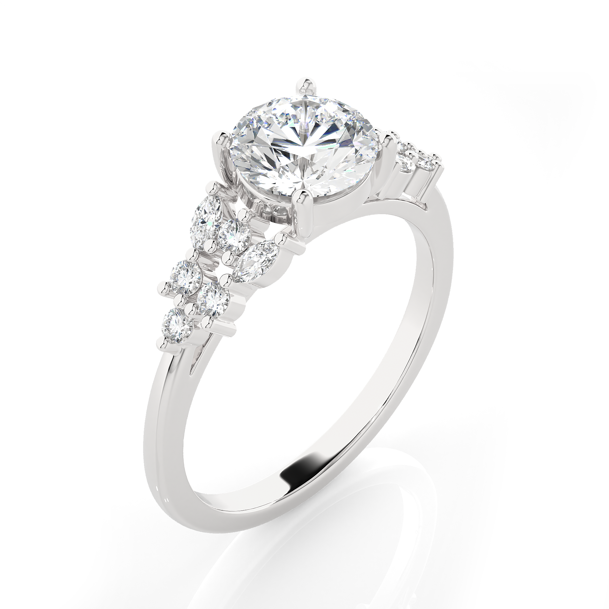 Round Lab Grown Diamond Side Stone Engagement Ring