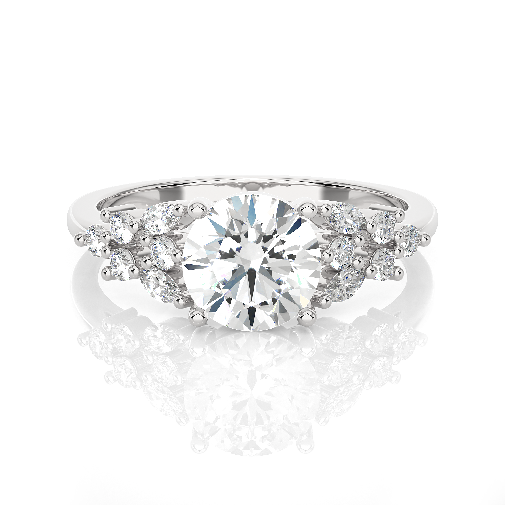 Round Lab Grown Diamond Side Stone Engagement Ring