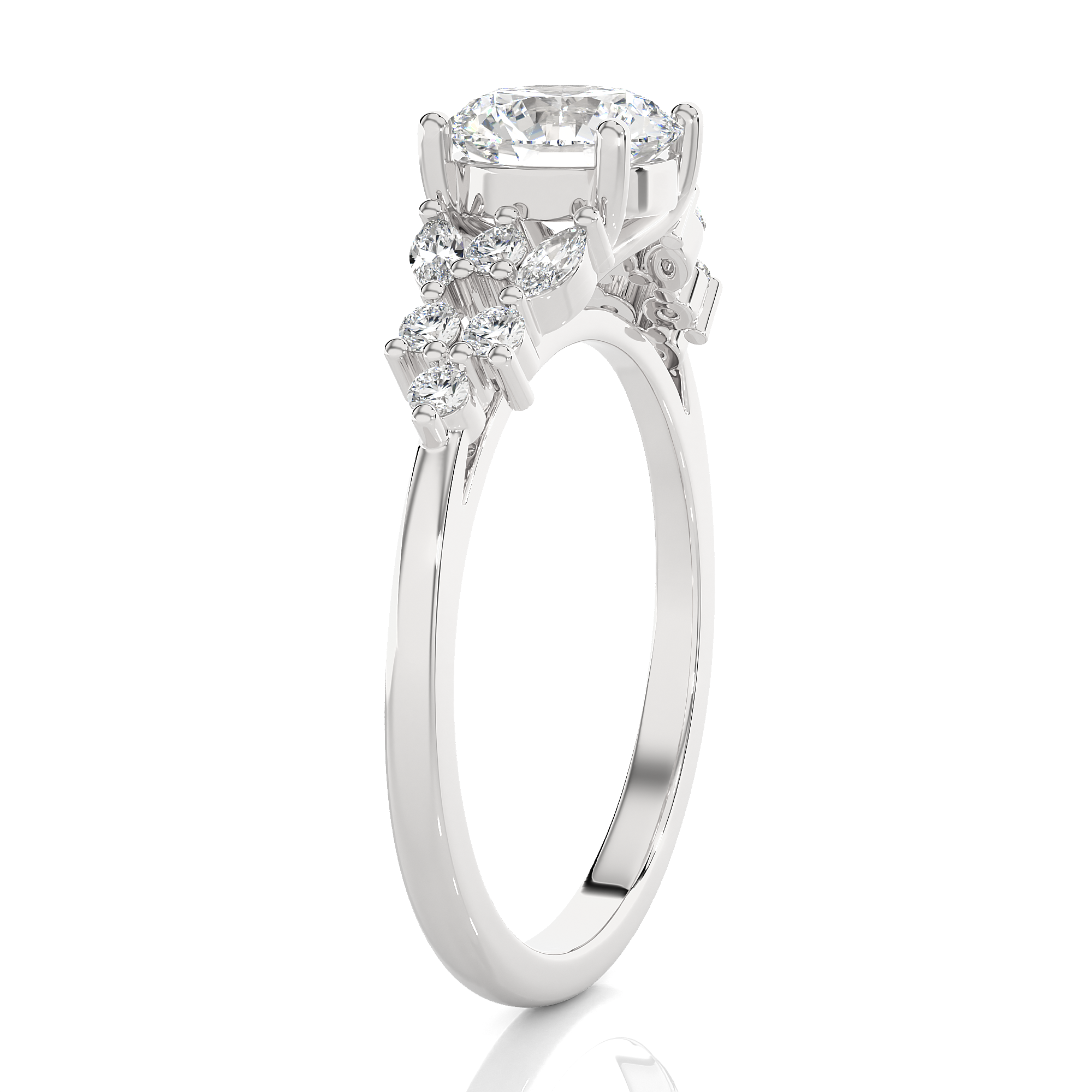Round Lab Grown Diamond Side Stone Engagement Ring