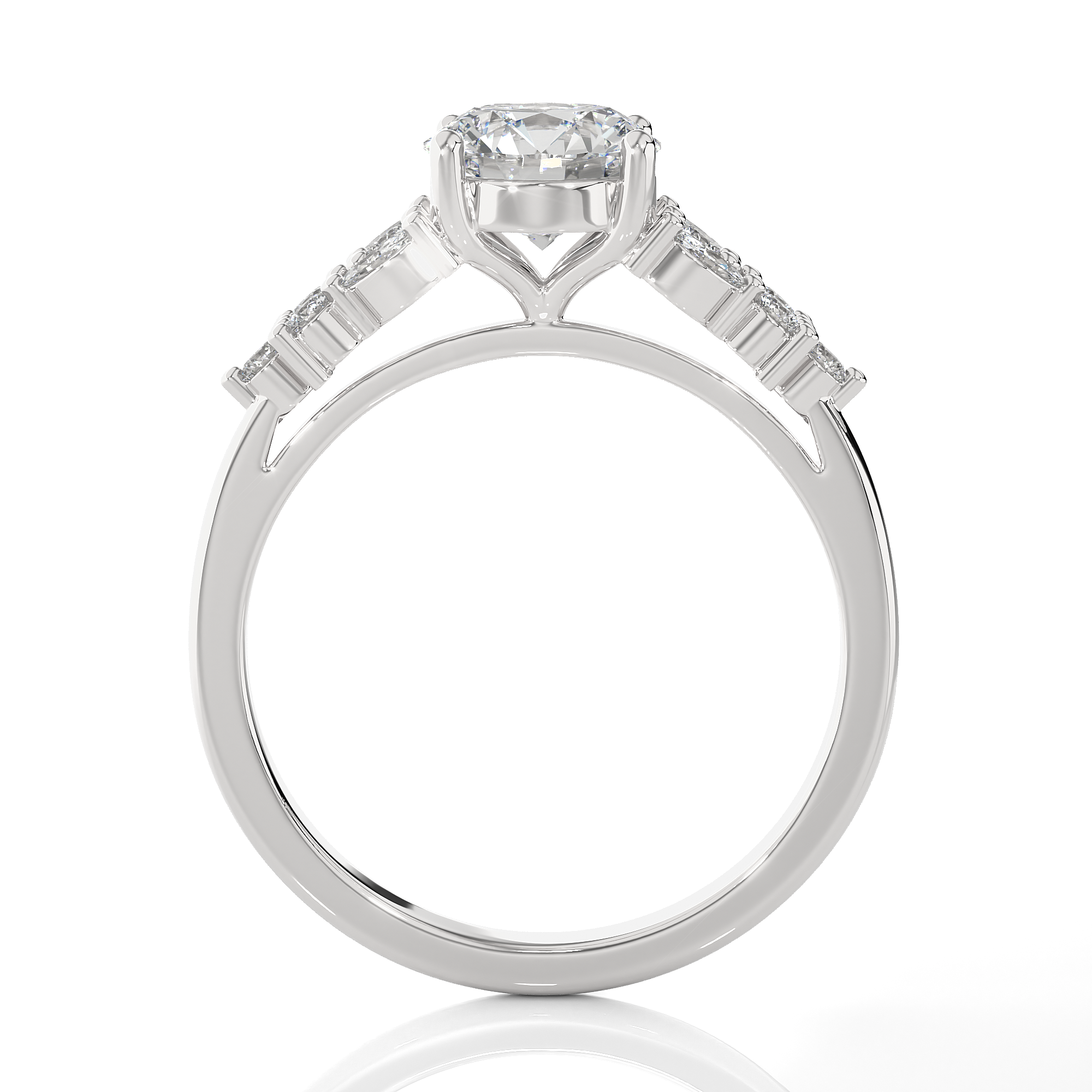 Round Lab Grown Diamond Side Stone Engagement Ring