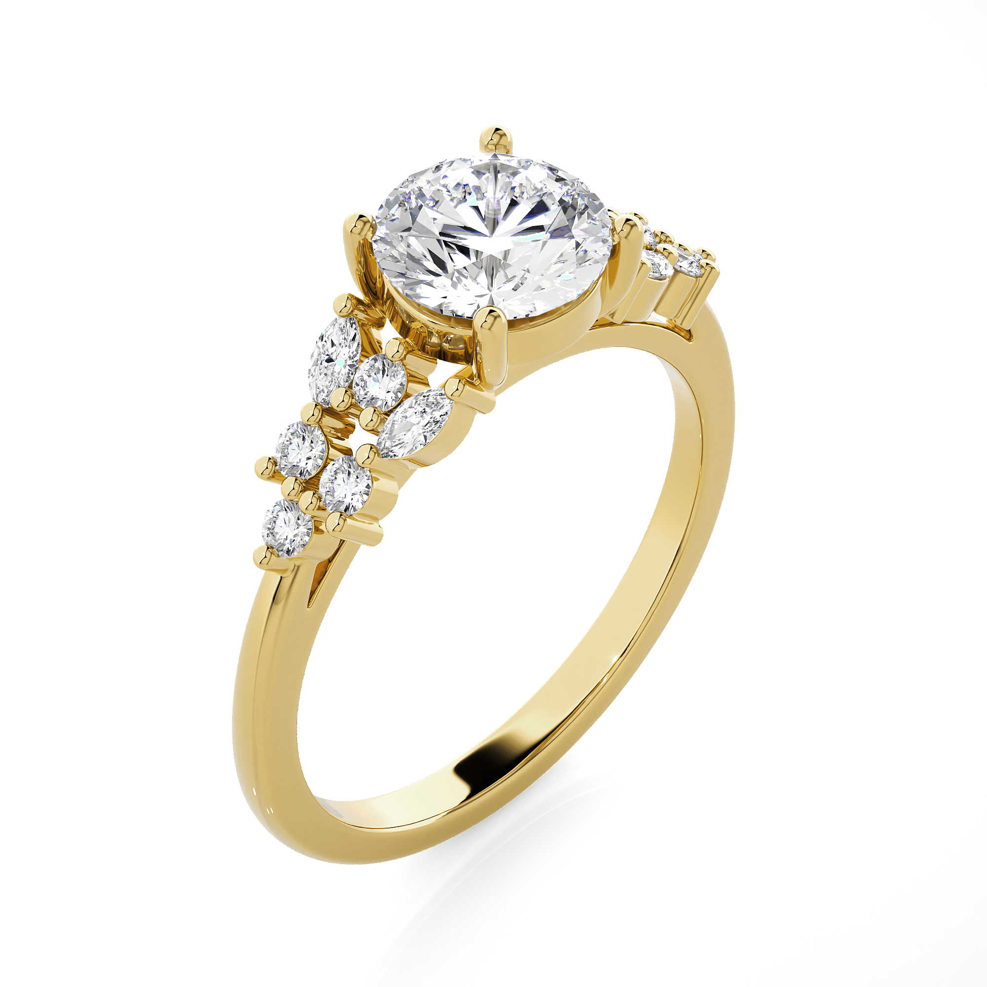 Round Lab Grown Diamond Side Stone Engagement Ring