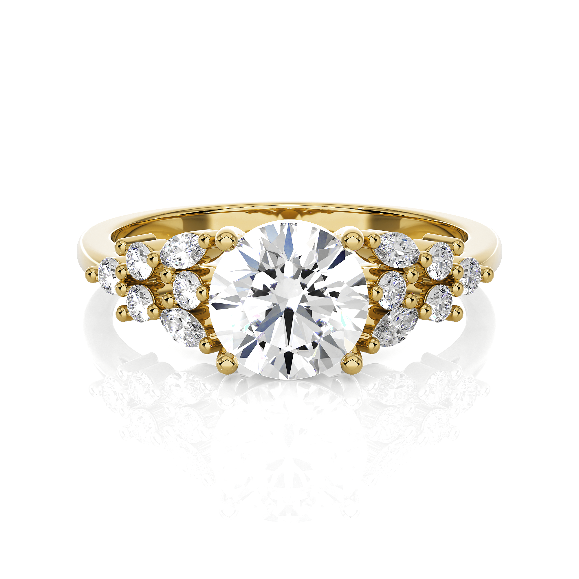 Round Lab Grown Diamond Side Stone Engagement Ring