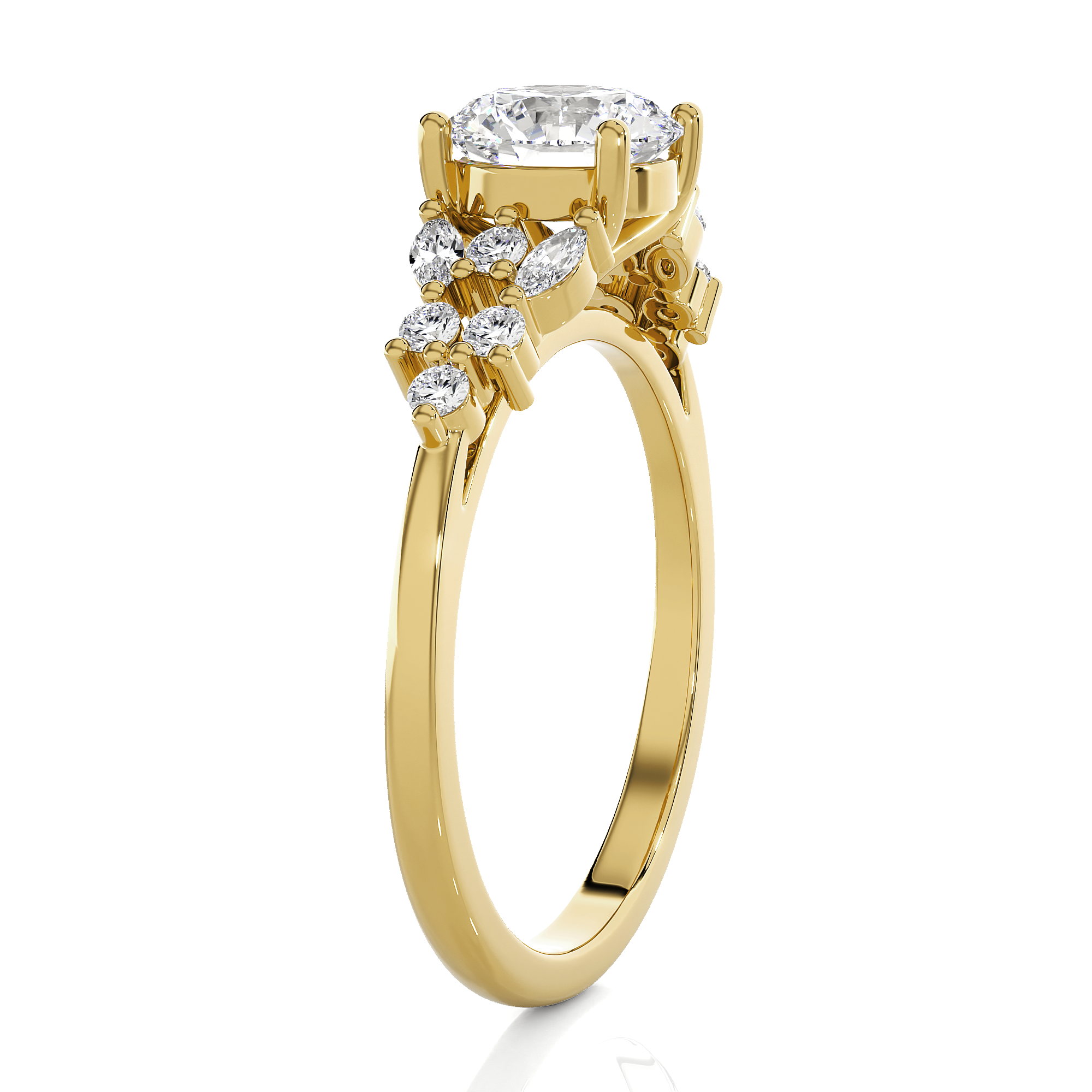 Round Lab Grown Diamond Side Stone Engagement Ring