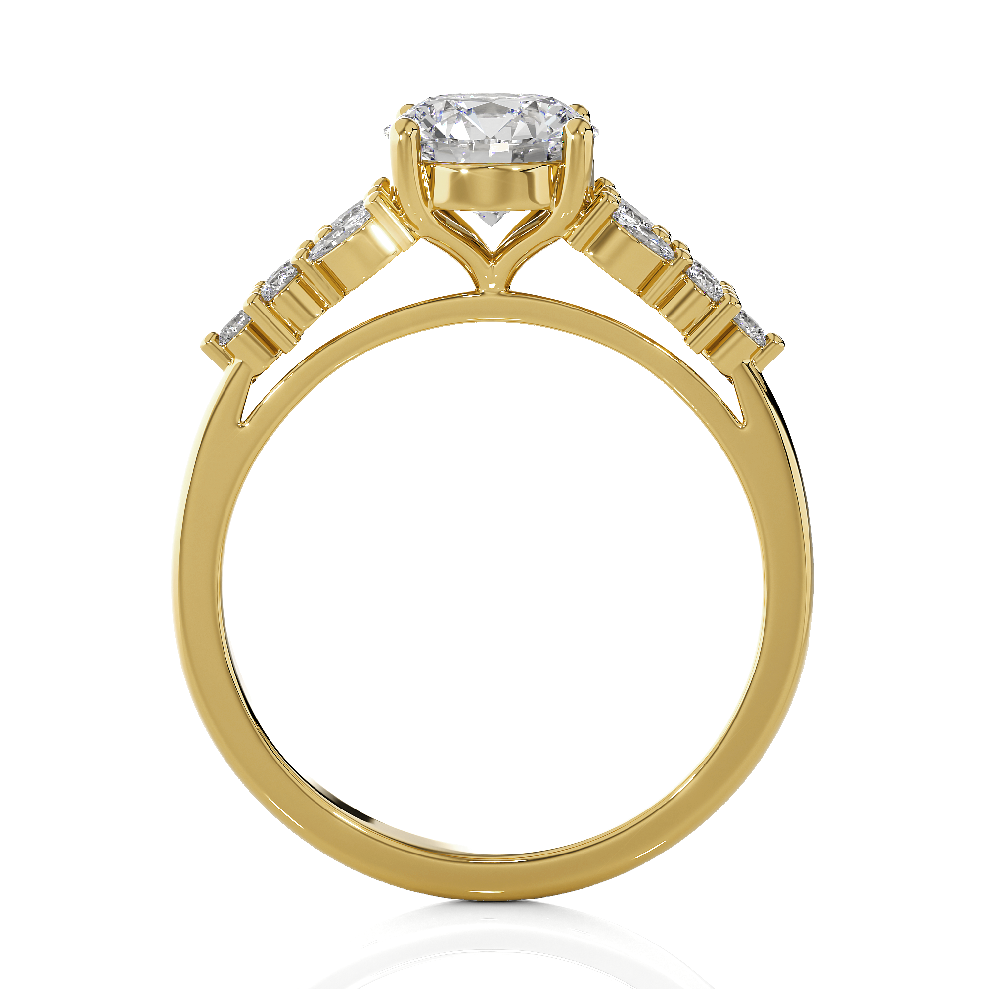 Round Lab Grown Diamond Side Stone Engagement Ring