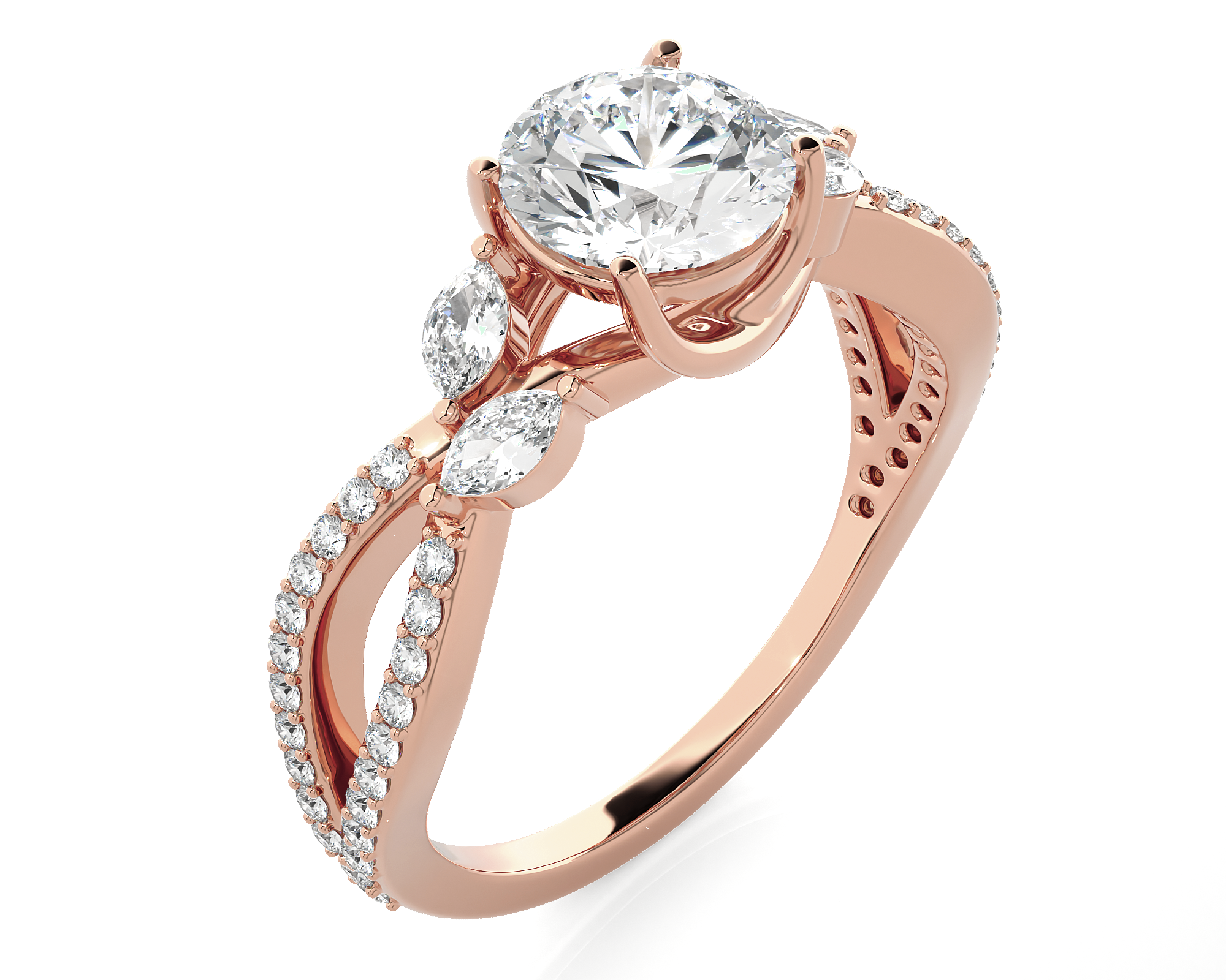 Round Lab Grown Diamond Side Stone Engagement Ring