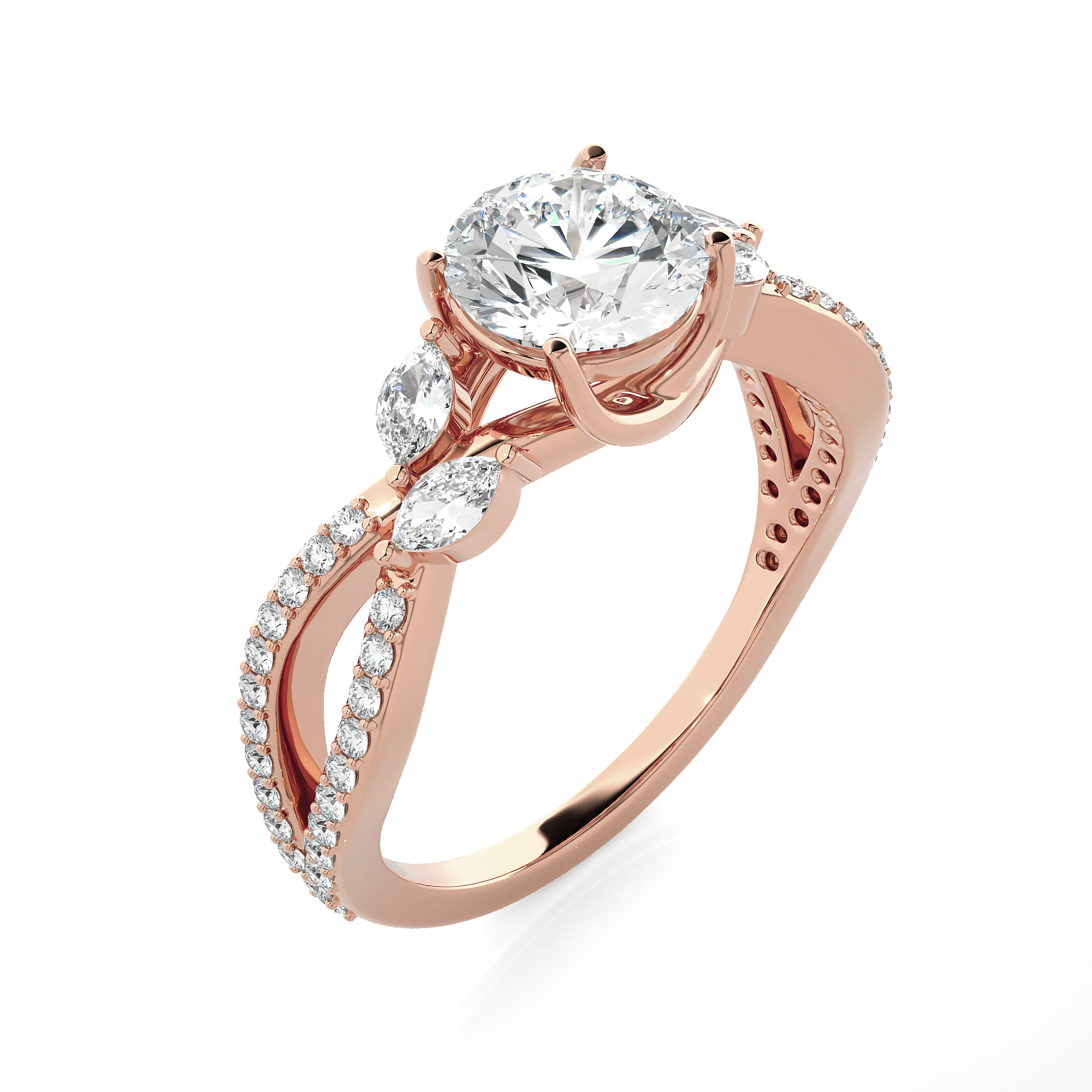 Round Lab Grown Diamond Side Stone Engagement Ring