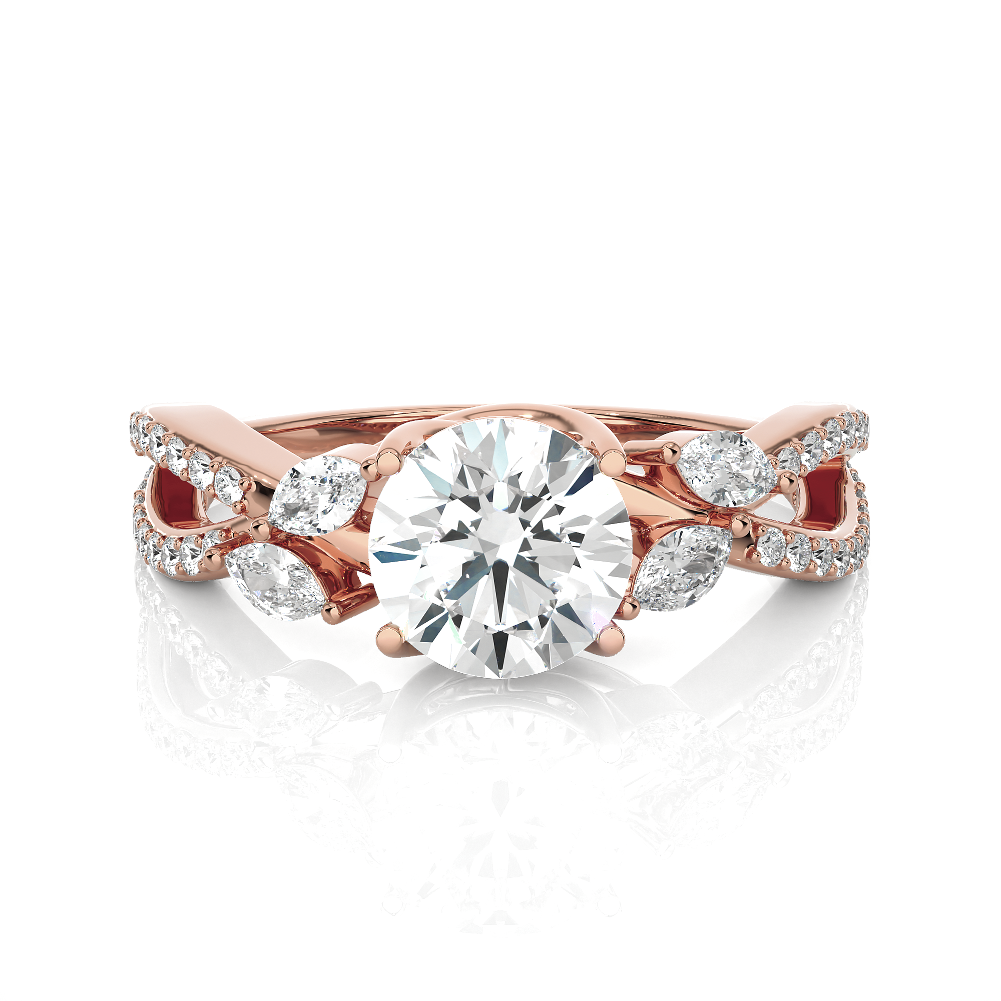 Round Lab Grown Diamond Side Stone Engagement Ring
