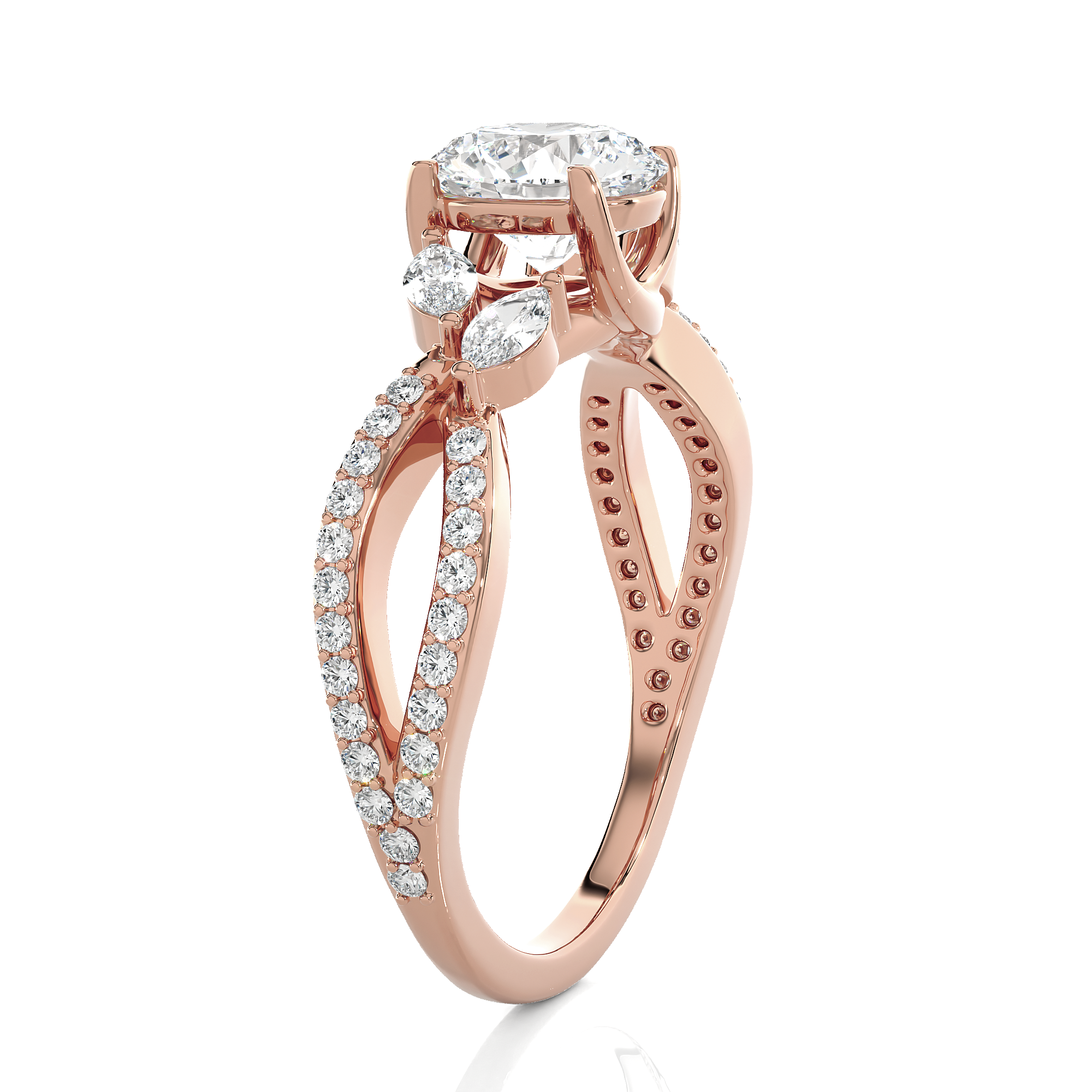 Round Lab Grown Diamond Side Stone Engagement Ring
