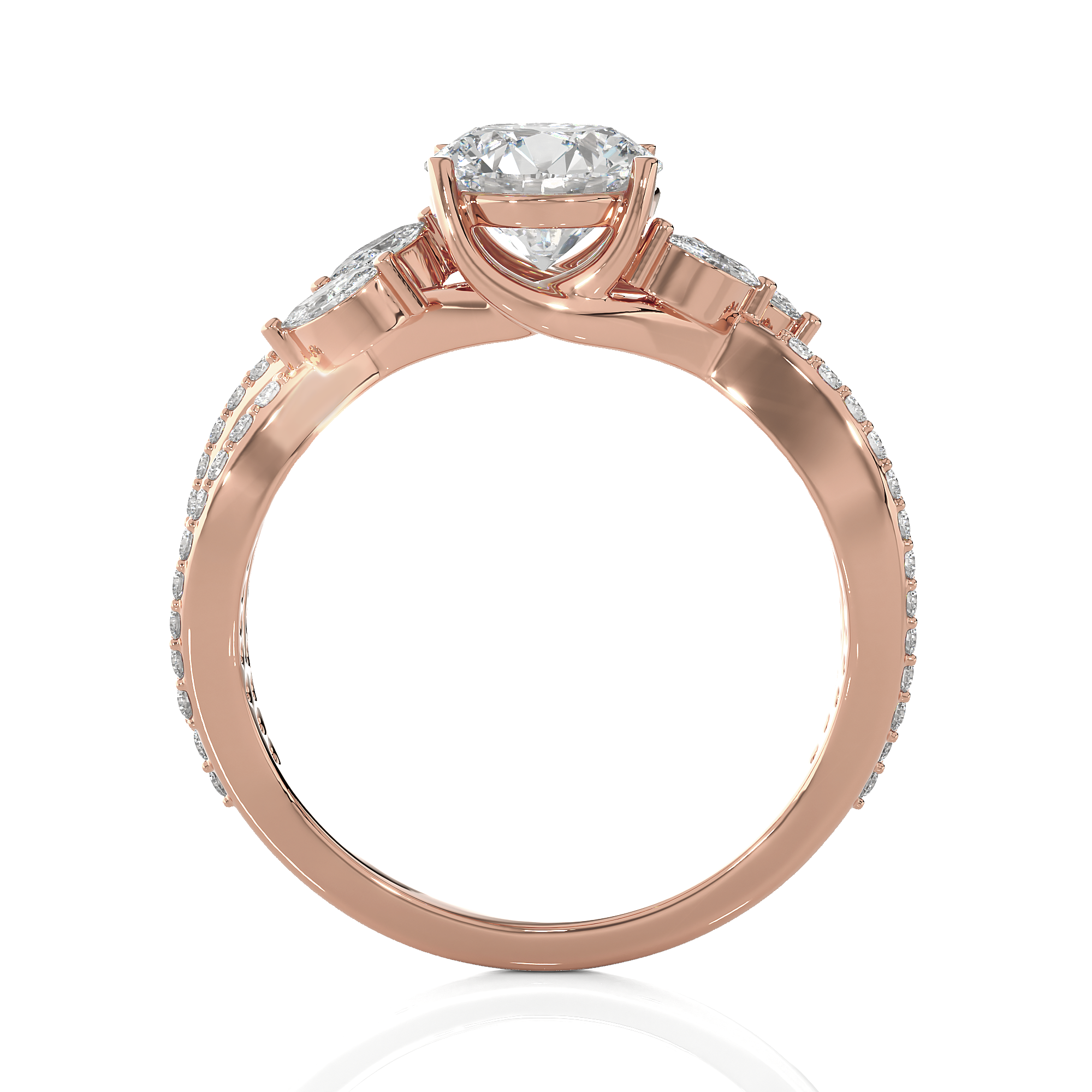 Round Lab Grown Diamond Side Stone Engagement Ring