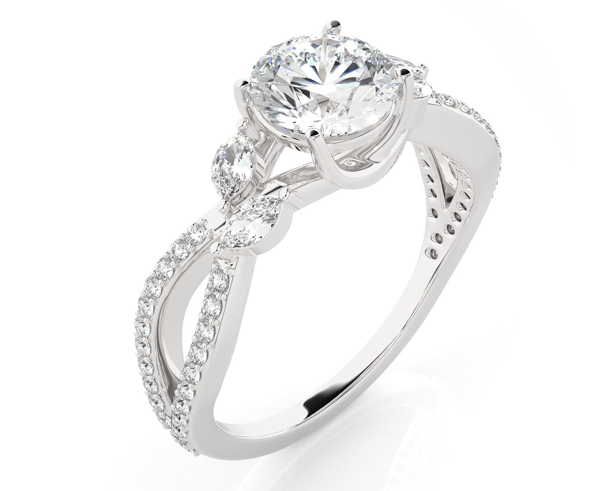 Round Lab Grown Diamond Side Stone Engagement Ring