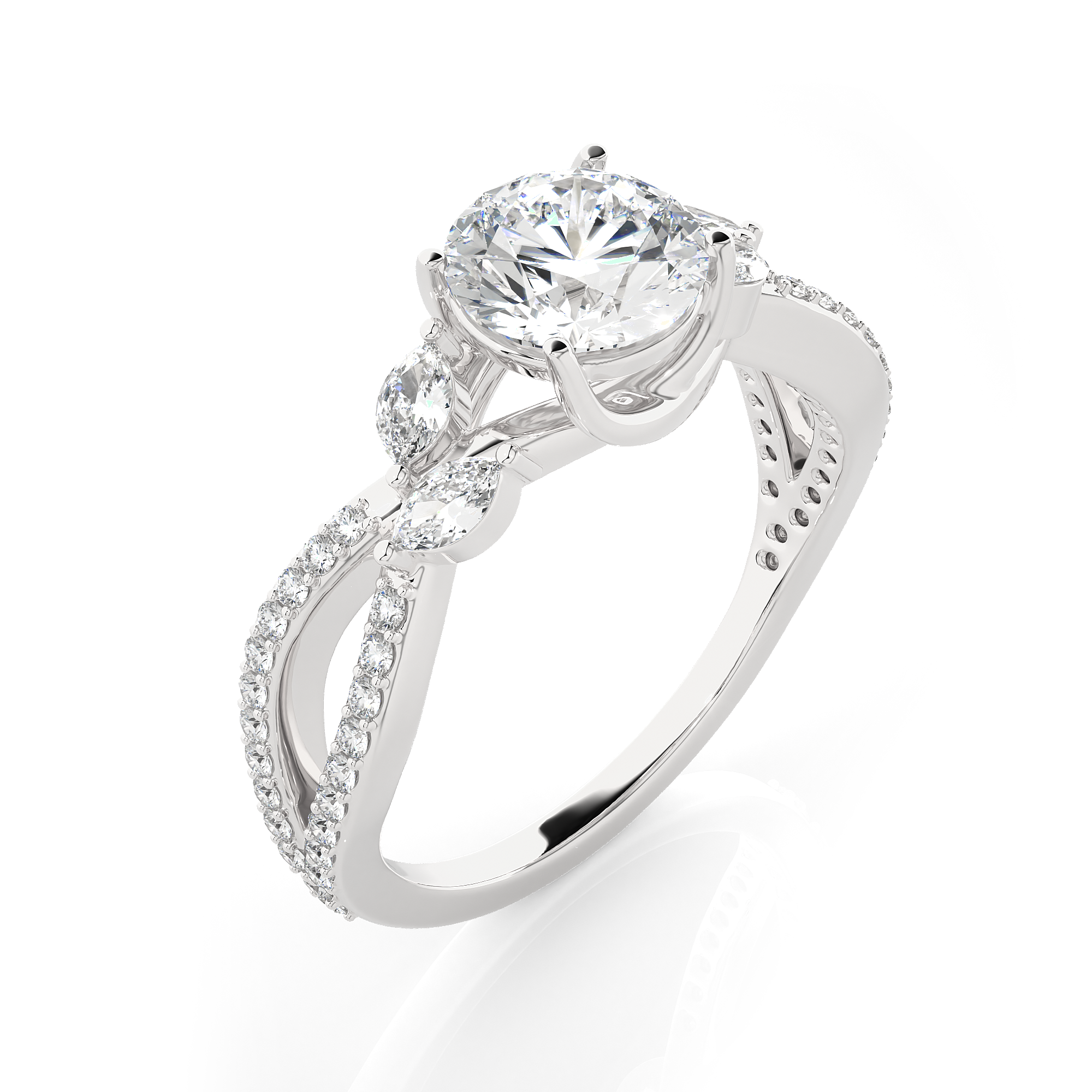 Round Lab Grown Diamond Side Stone Engagement Ring