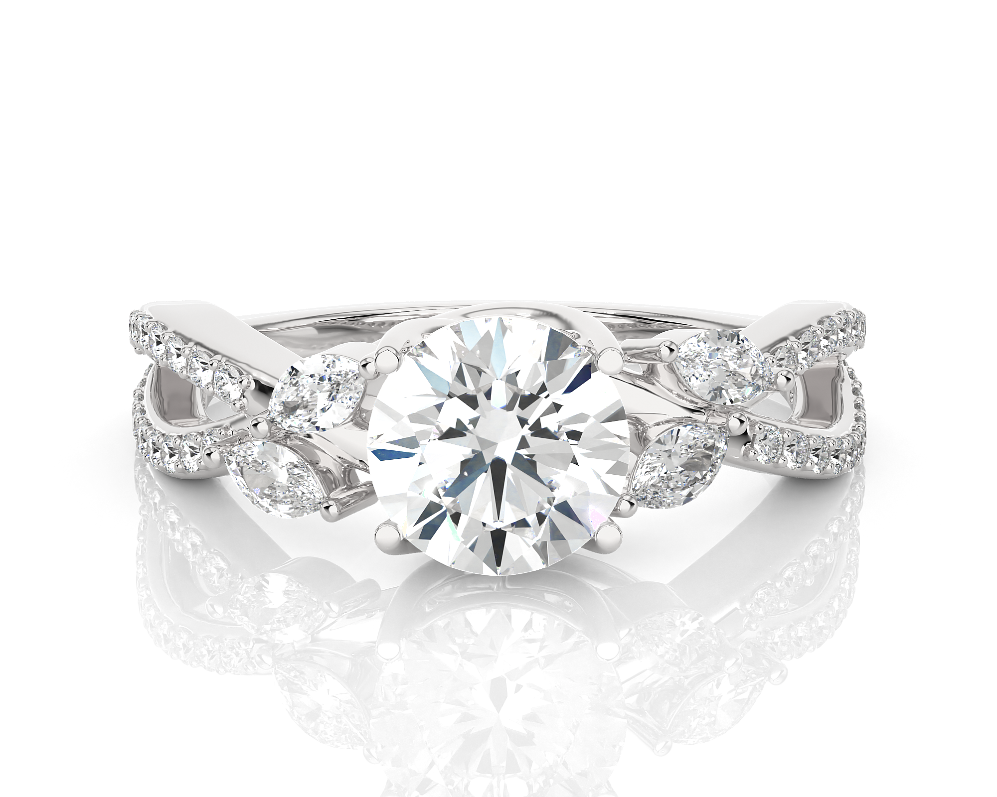 Round Lab Grown Diamond Side Stone Engagement Ring