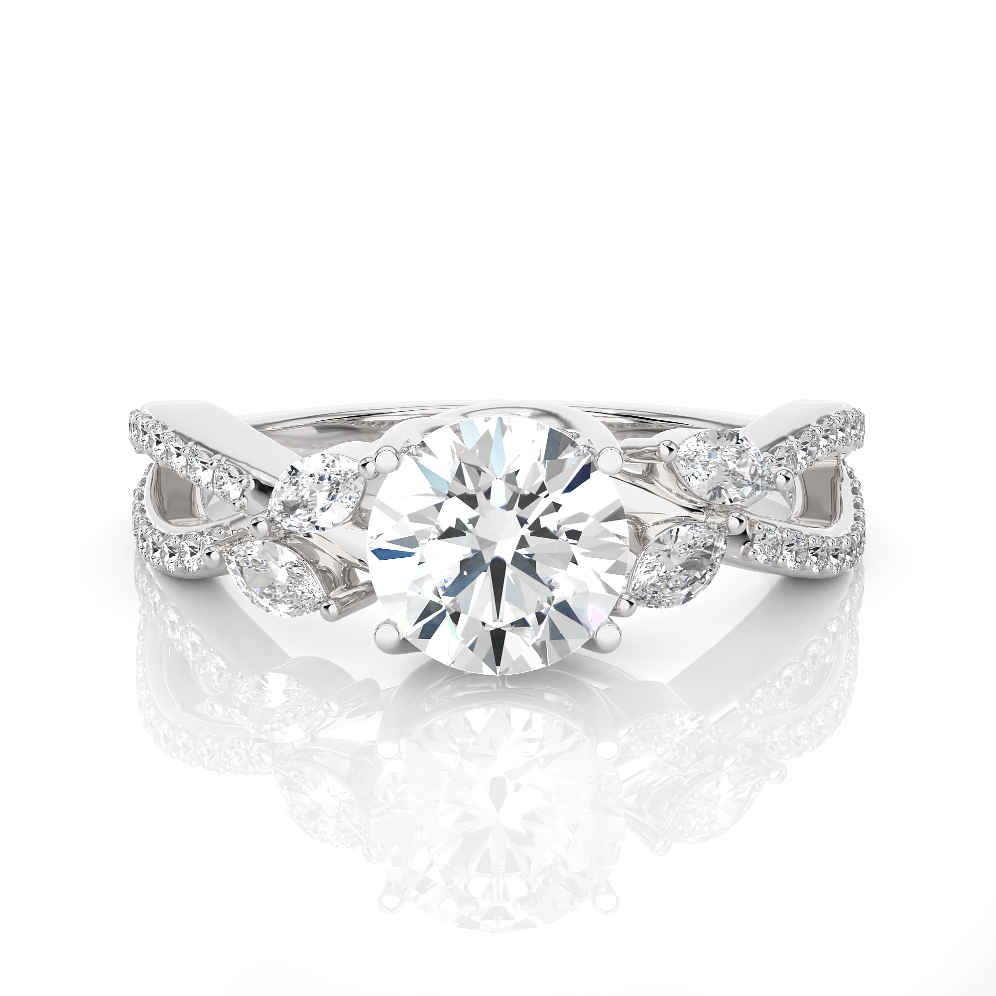Round Lab Grown Diamond Side Stone Engagement Ring