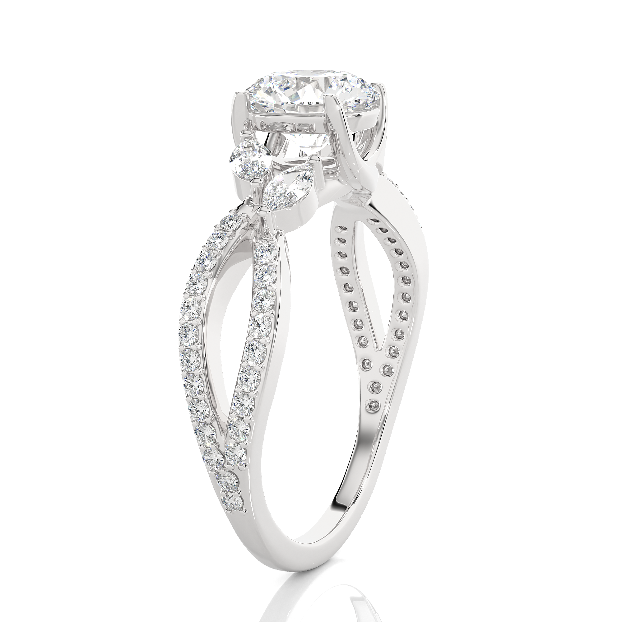 Round Lab Grown Diamond Side Stone Engagement Ring