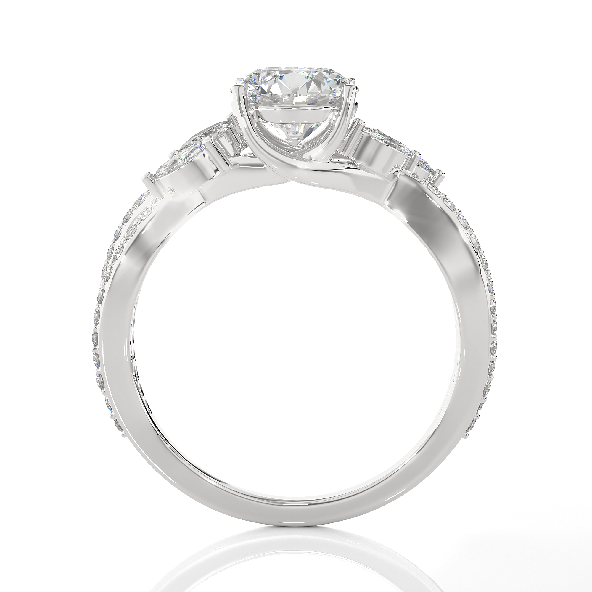 Round Lab Grown Diamond Side Stone Engagement Ring