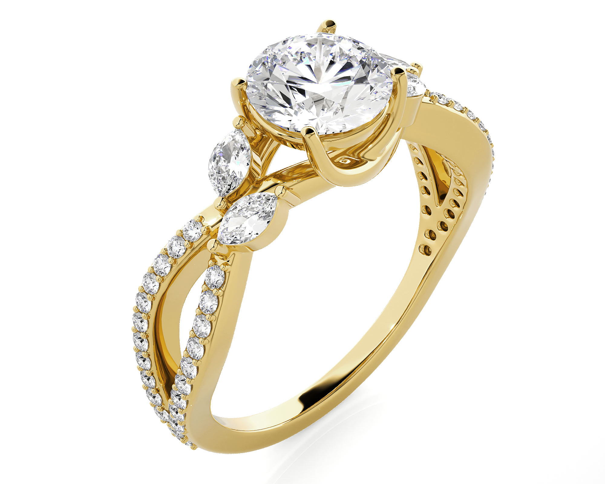 Round Lab Grown Diamond Side Stone Engagement Ring