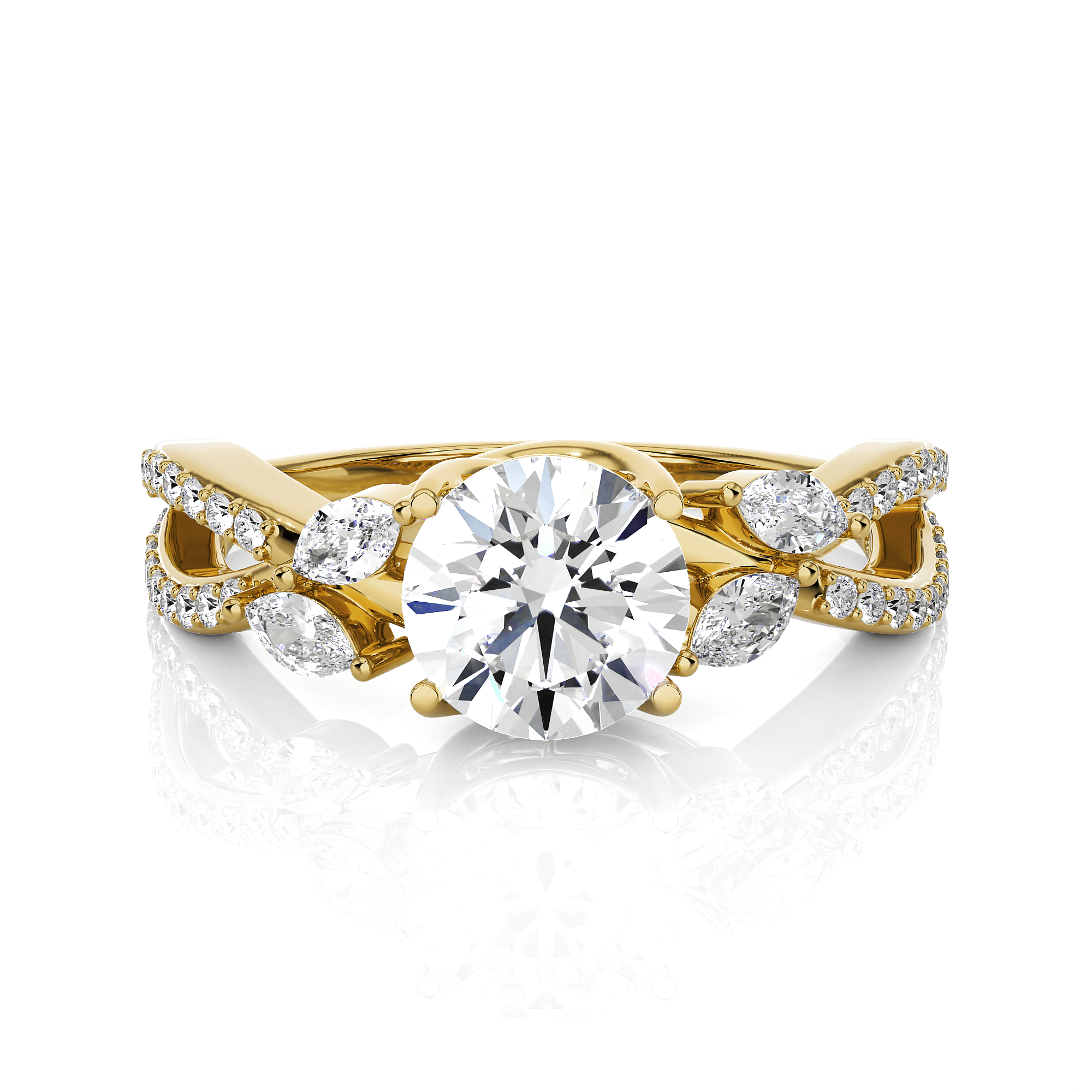 Round Lab Grown Diamond Side Stone Engagement Ring