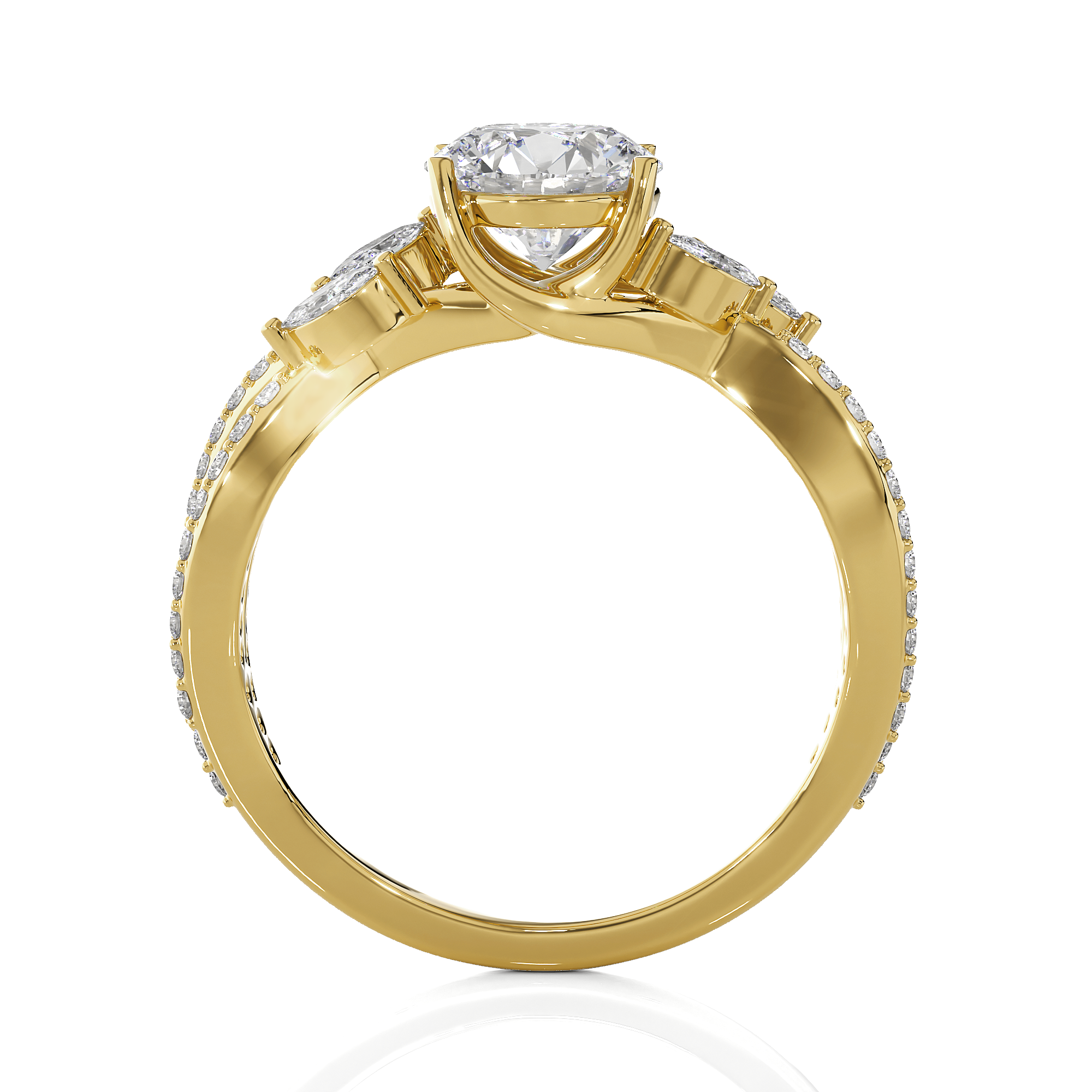 Round Lab Grown Diamond Side Stone Engagement Ring