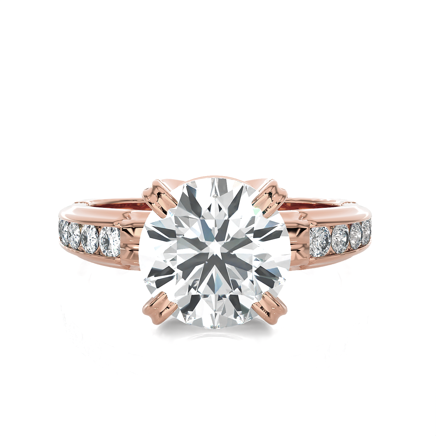 Round Lab Grown Diamond Side Stone Engagement Ring