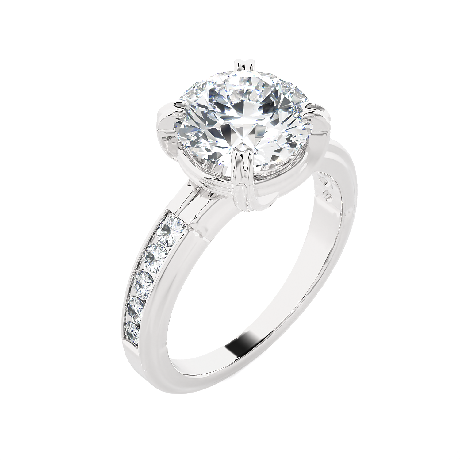 Round Lab Grown Diamond Side Stone Engagement Ring