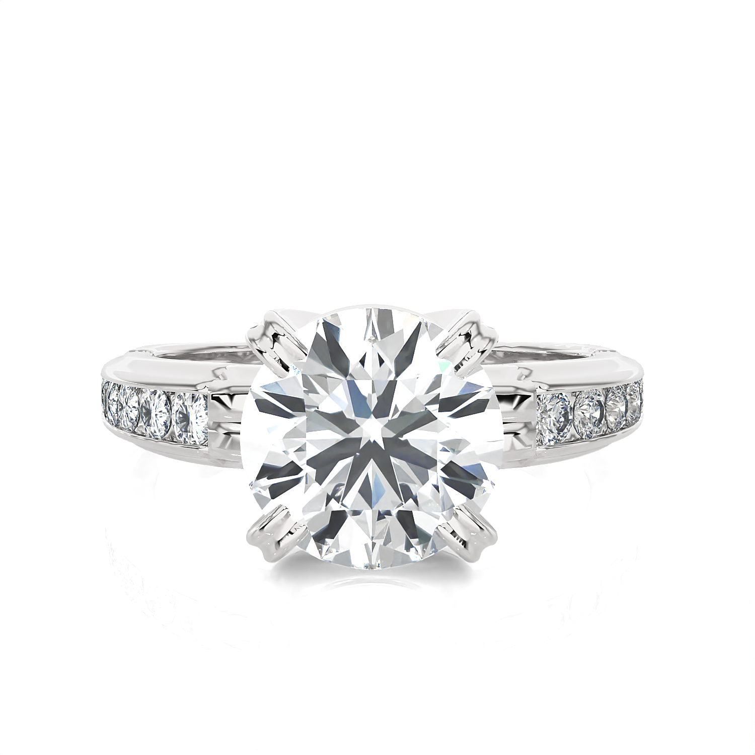 Round Lab Grown Diamond Side Stone Engagement Ring