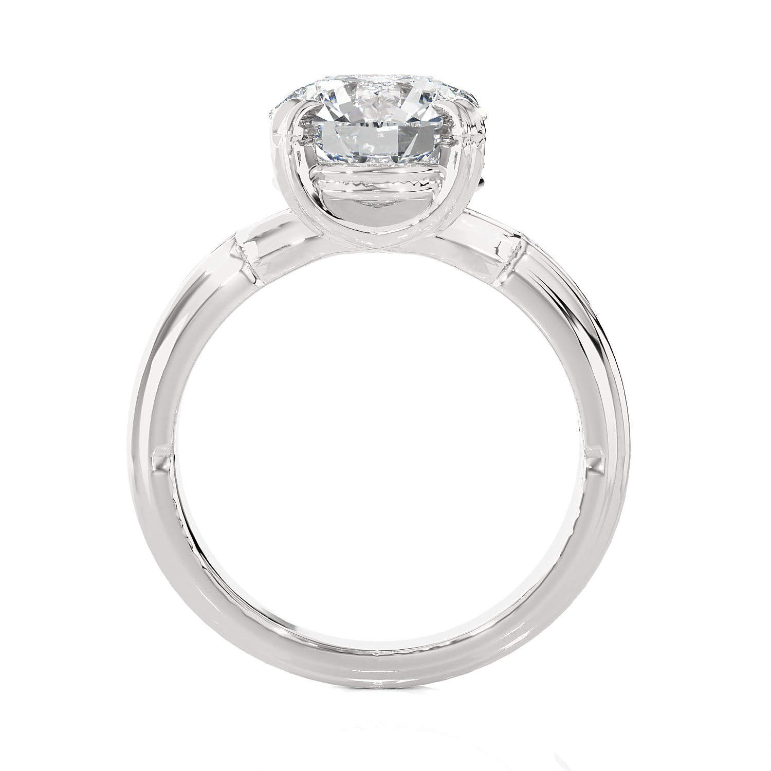 Round Lab Grown Diamond Side Stone Engagement Ring