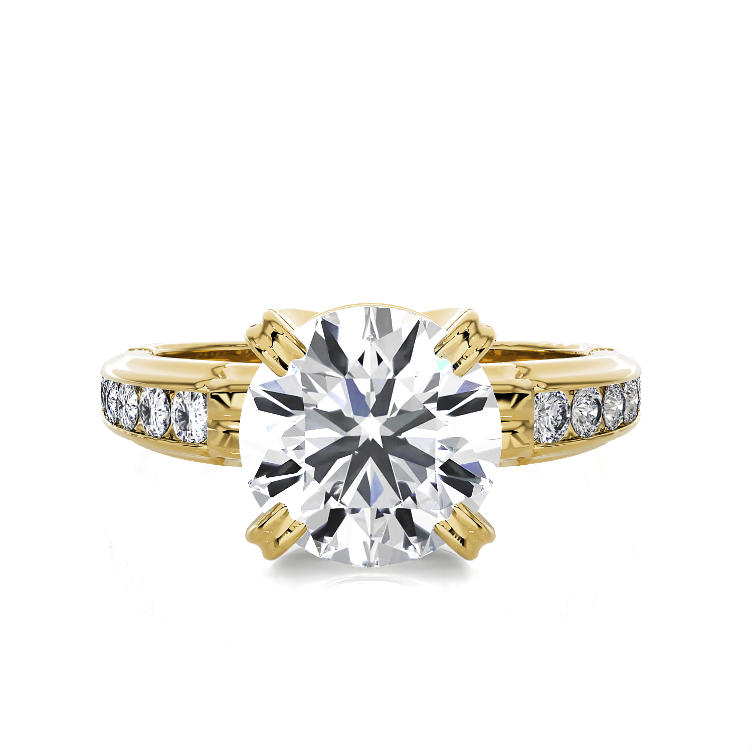 Round Lab Grown Diamond Side Stone Engagement Ring