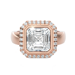 Asscher Cut Lab Grown Diamond Bezel Halo Engagement Ring